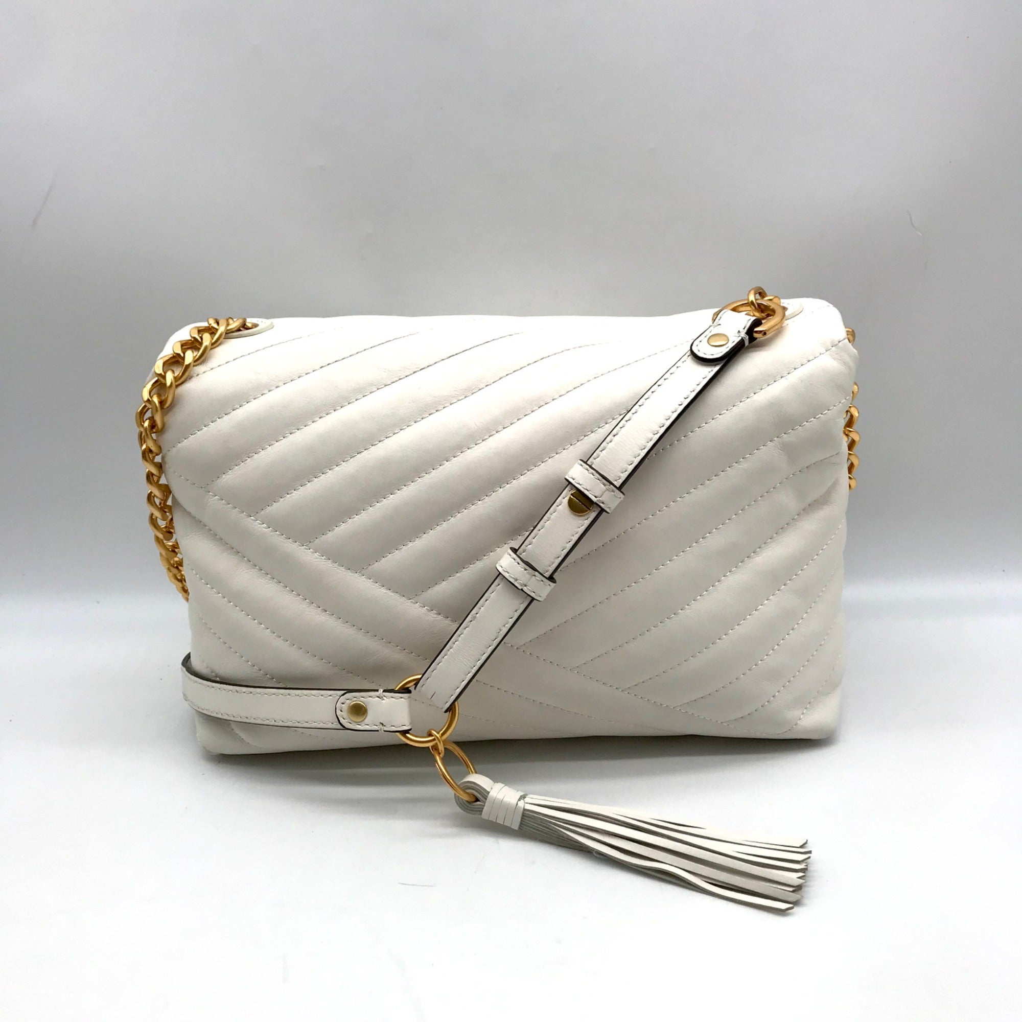 Tory Burch Ivory Leather Kira Chevron Convertible Shoulder Bag