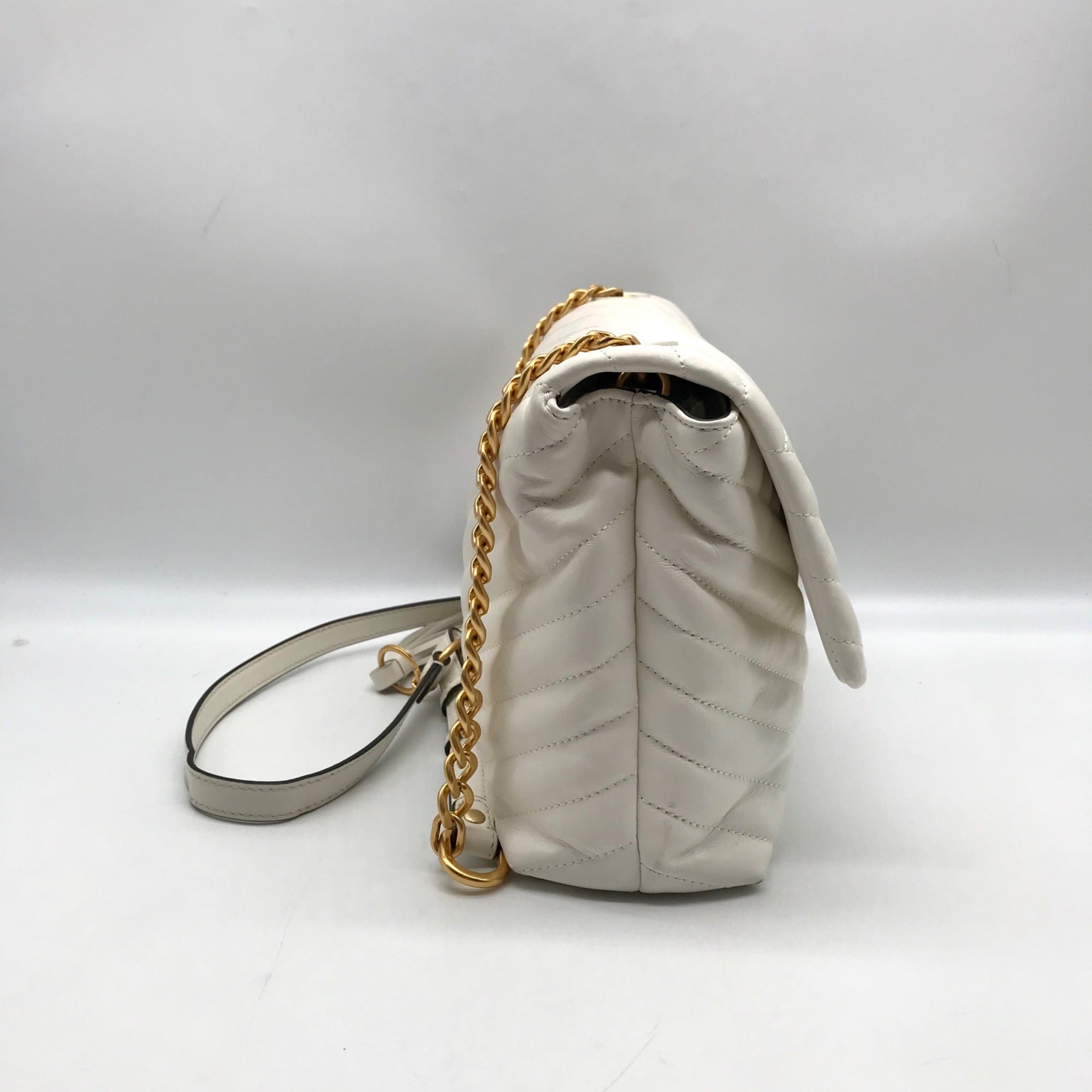 Tory Burch Ivory Leather Kira Chevron Convertible Shoulder Bag