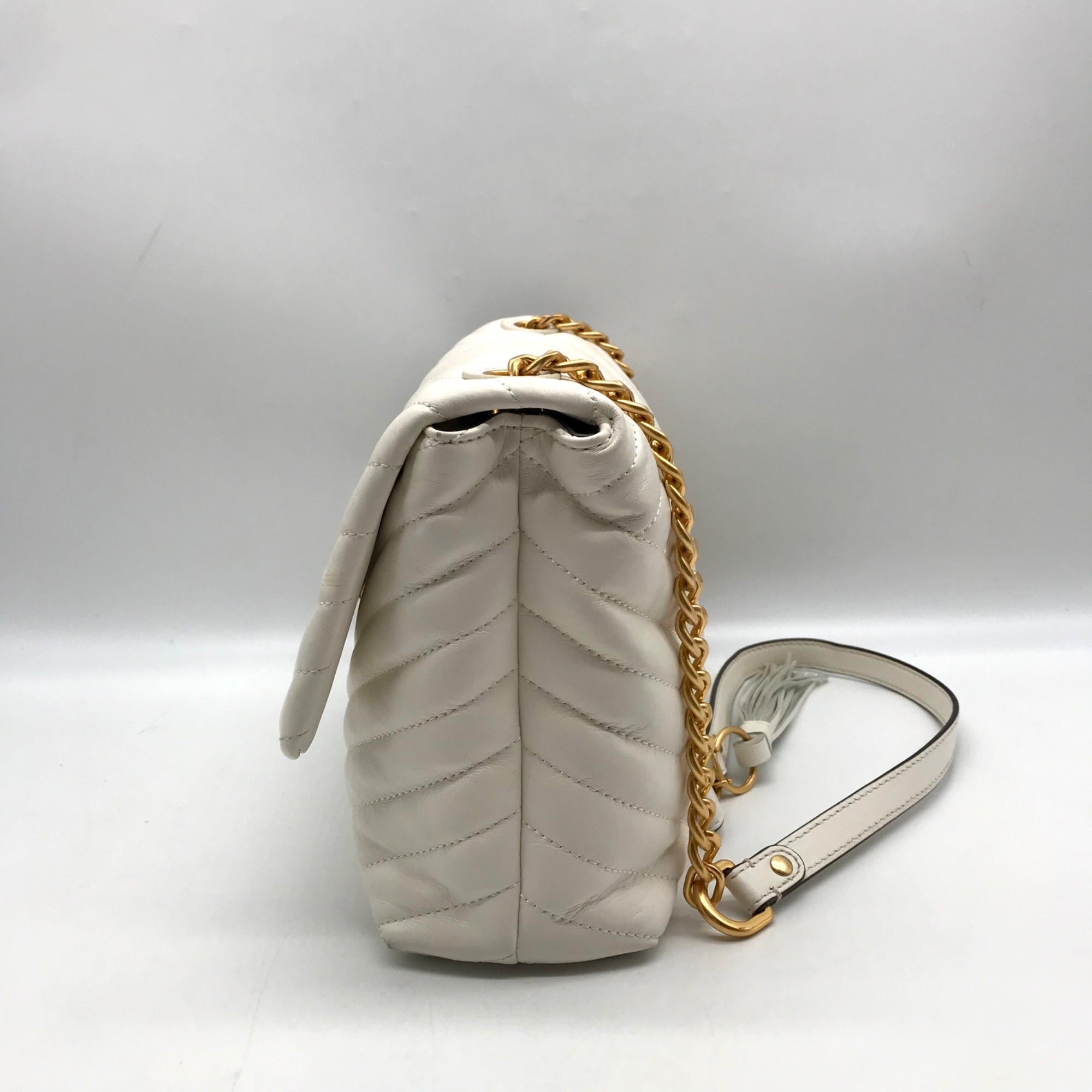 Tory Burch Ivory Leather Kira Chevron Convertible Shoulder Bag