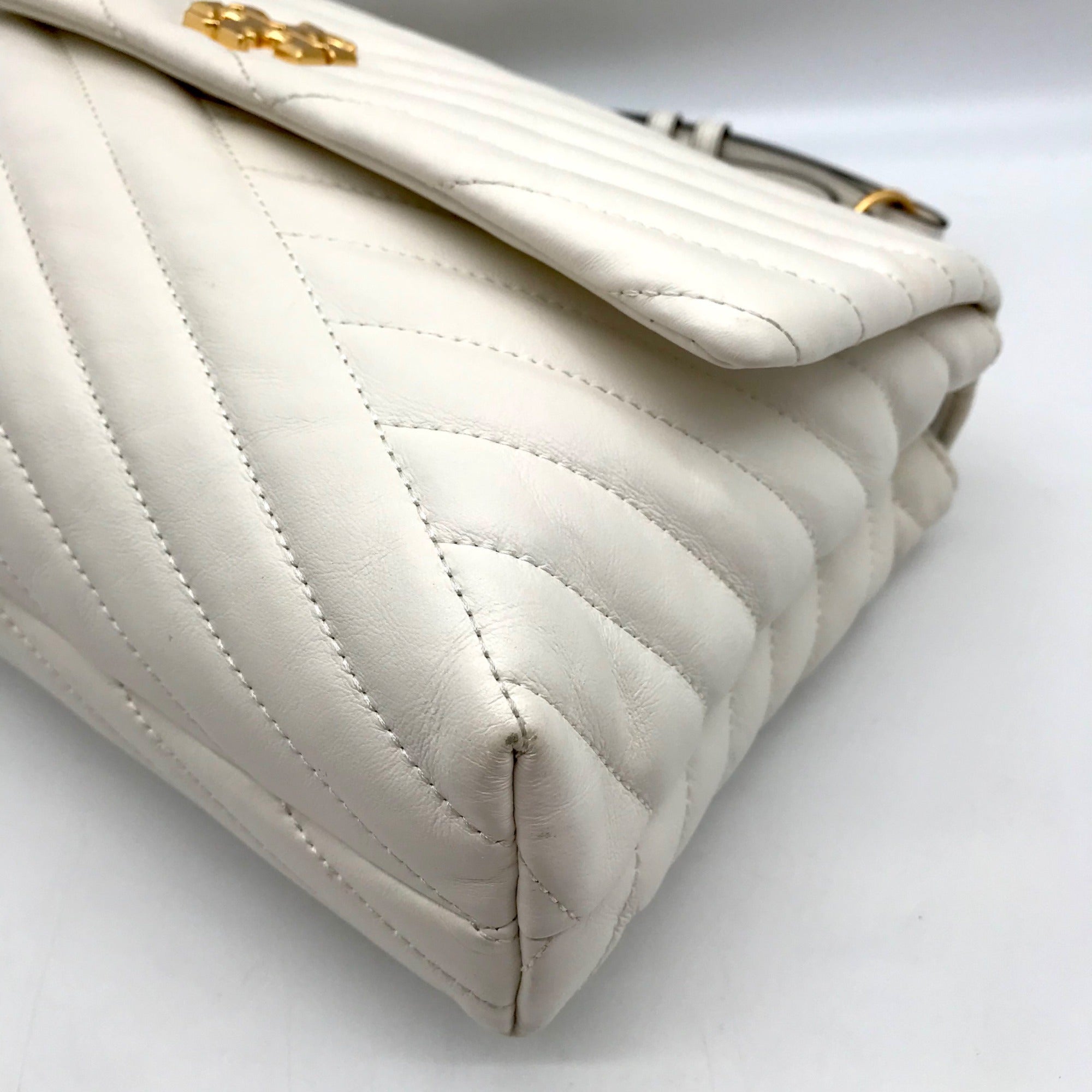 Tory Burch Ivory Leather Kira Chevron Convertible Shoulder Bag