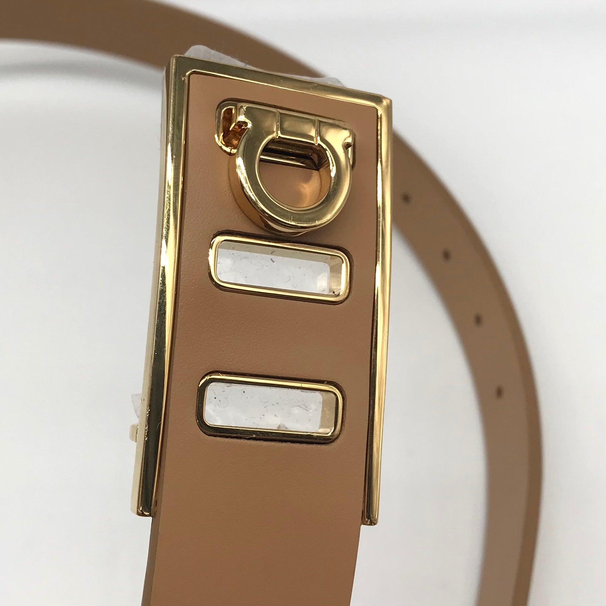 Ferragamo Women&#39;s Beige Leather Gancini Leather Belt