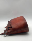 Heshe Brown Leather Multi-Pocket Crossbody Bag