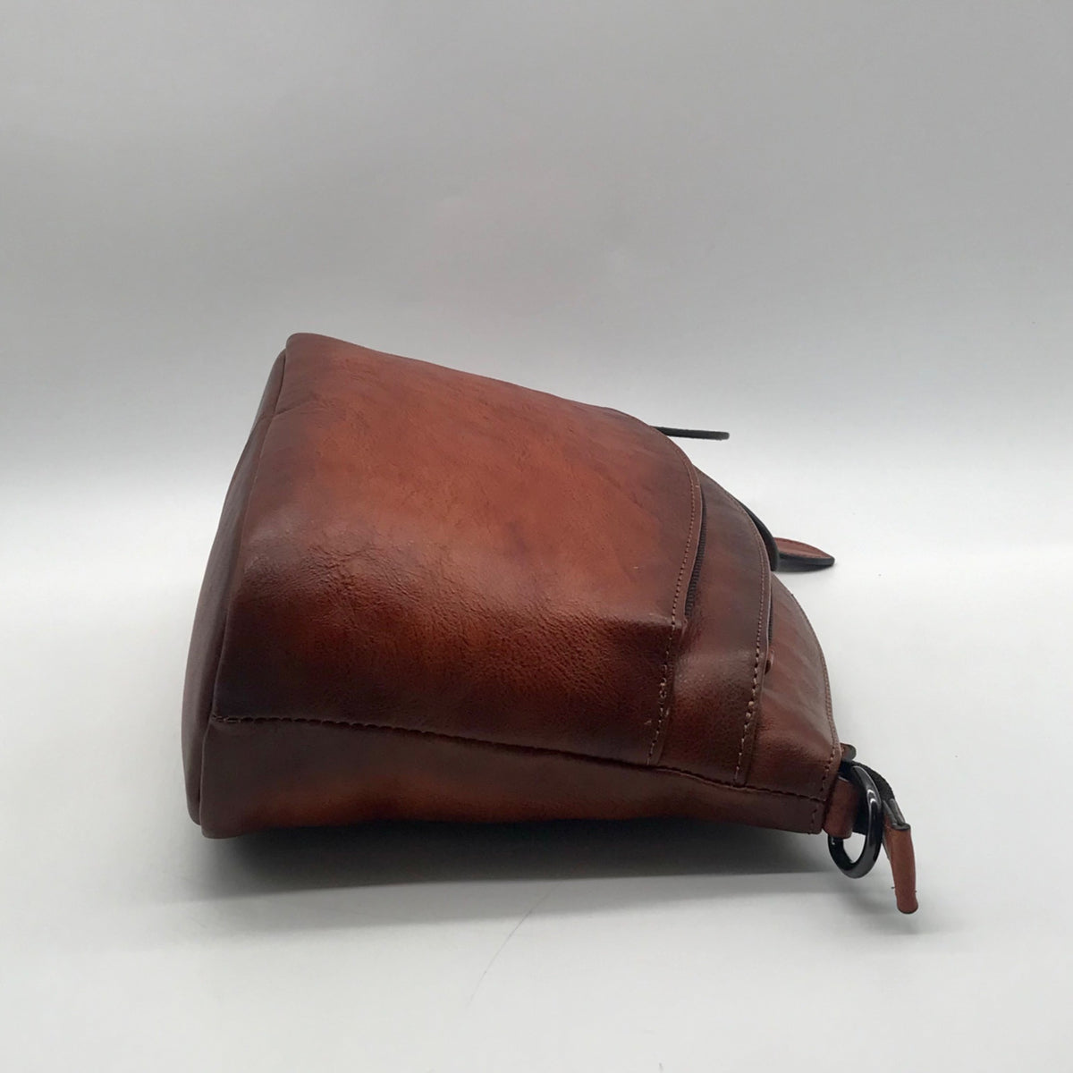 Heshe Brown Leather Multi-Pocket Crossbody Bag