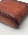 Heshe Brown Leather Multi-Pocket Crossbody Bag