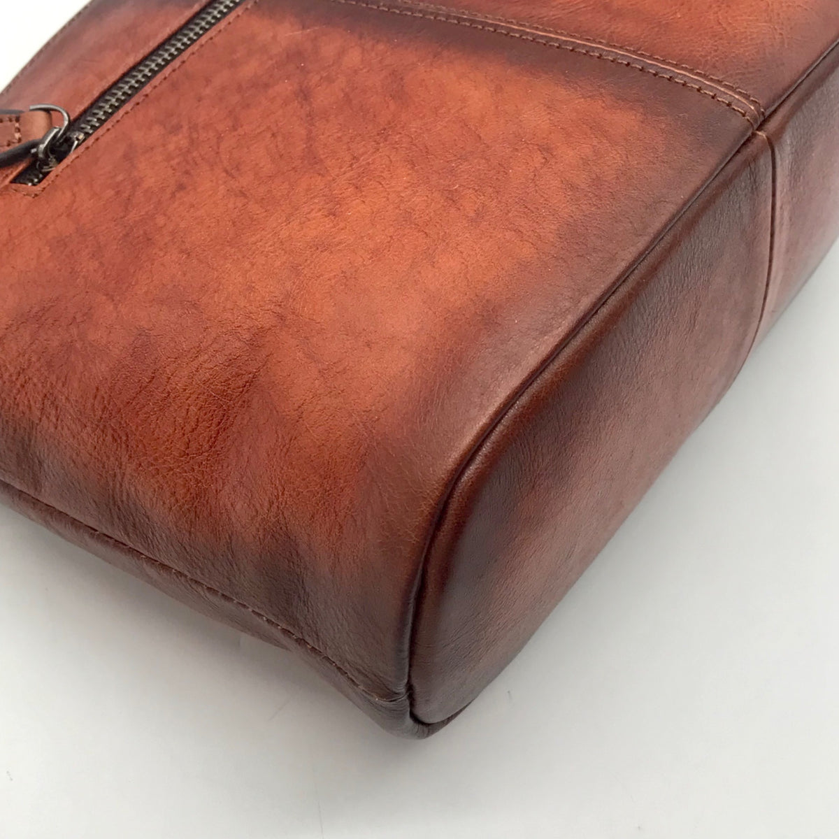 Heshe Brown Leather Multi-Pocket Crossbody Bag