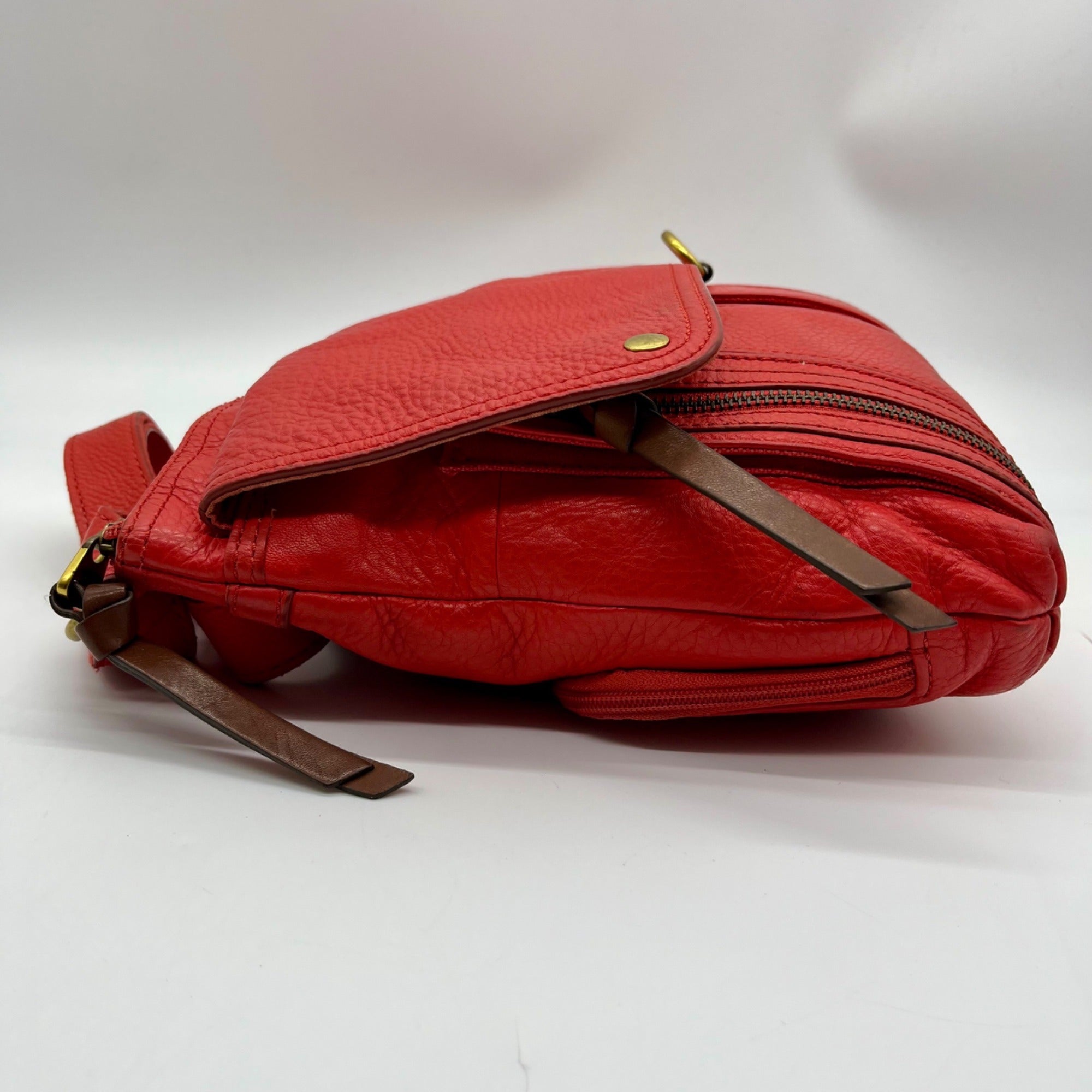 Fossil Red Leather Morgan Traveler Tote Bag