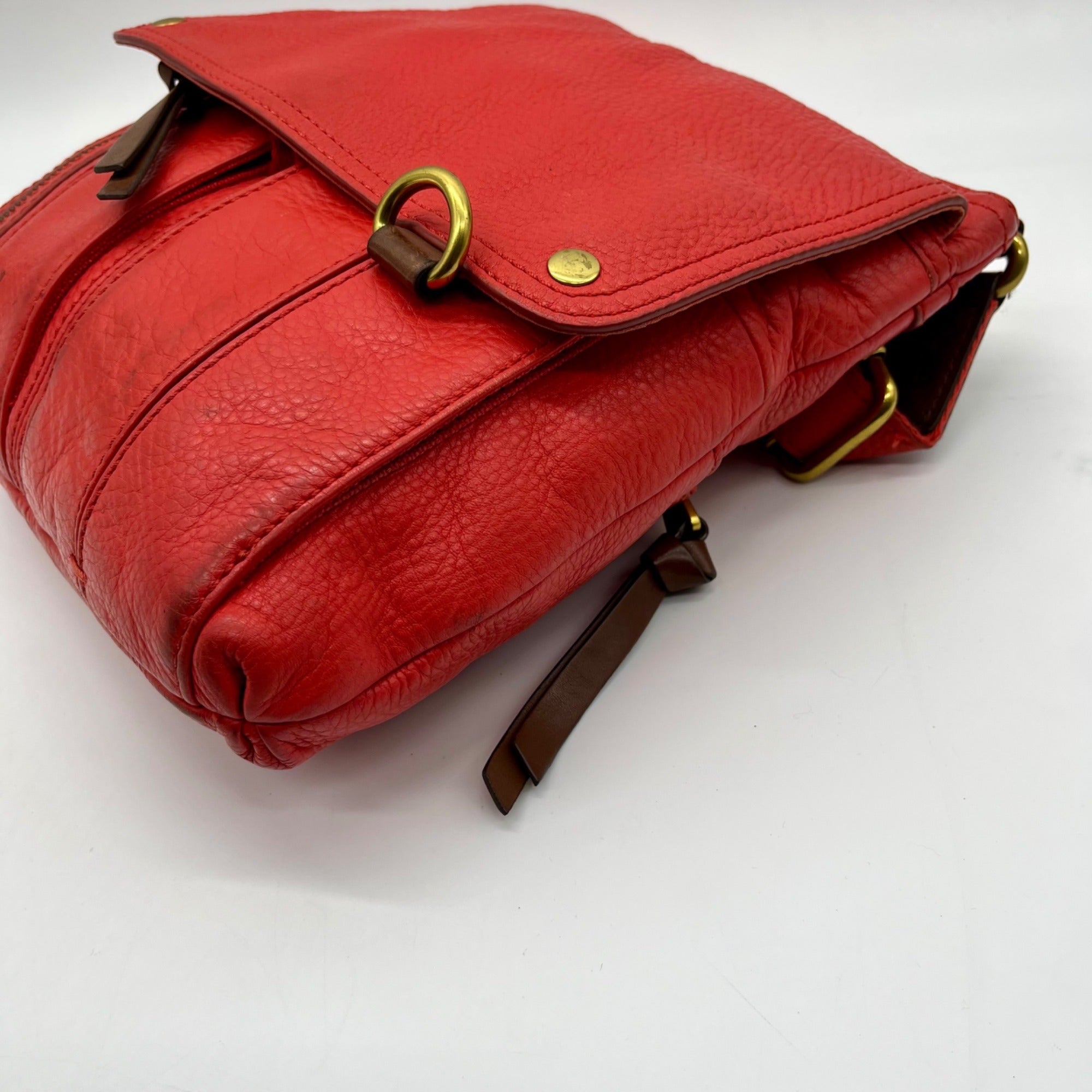 Fossil Red Leather Morgan Traveler Tote Bag