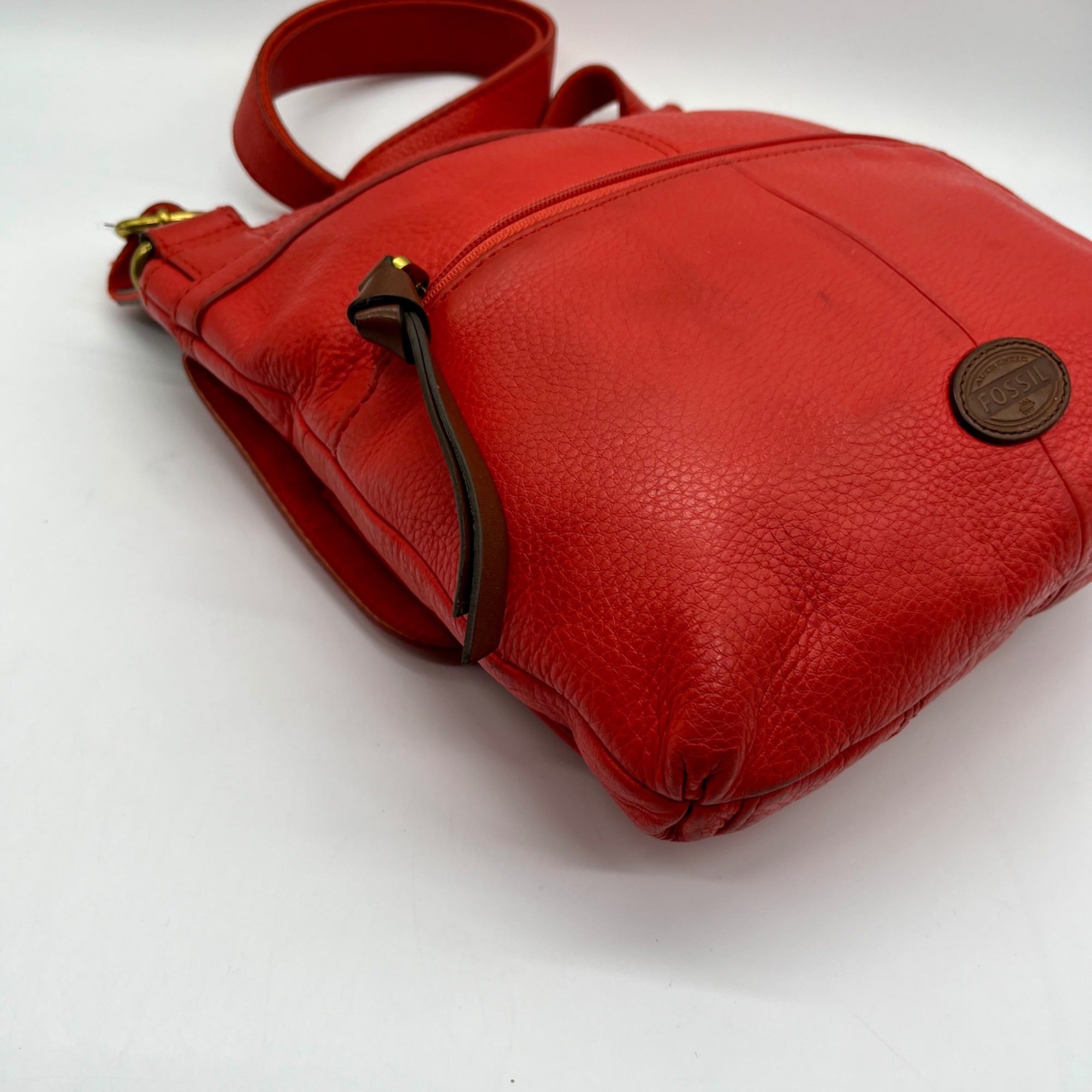 Fossil Red Leather Morgan Traveler Tote Bag