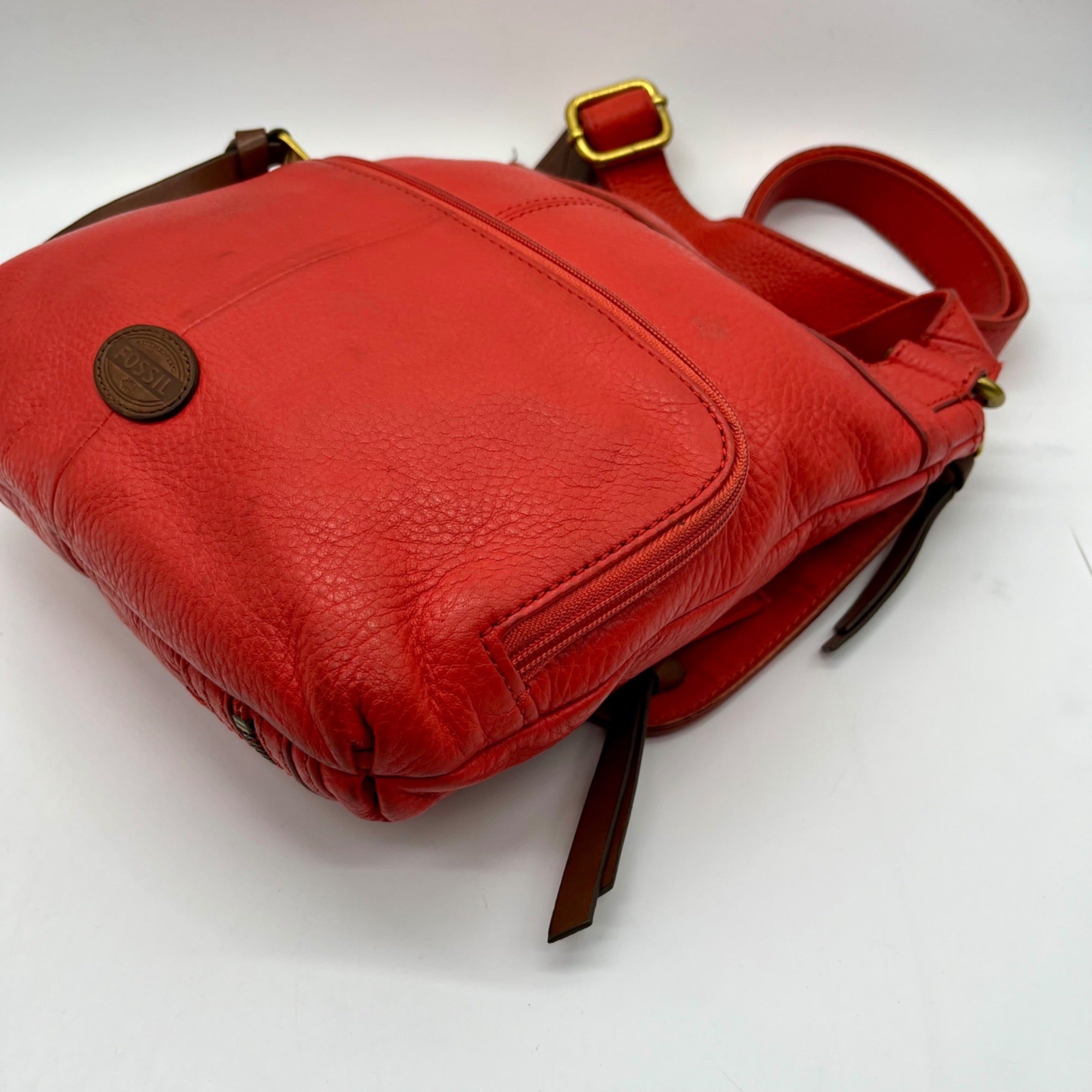 Fossil Red Leather Morgan Traveler Tote Bag