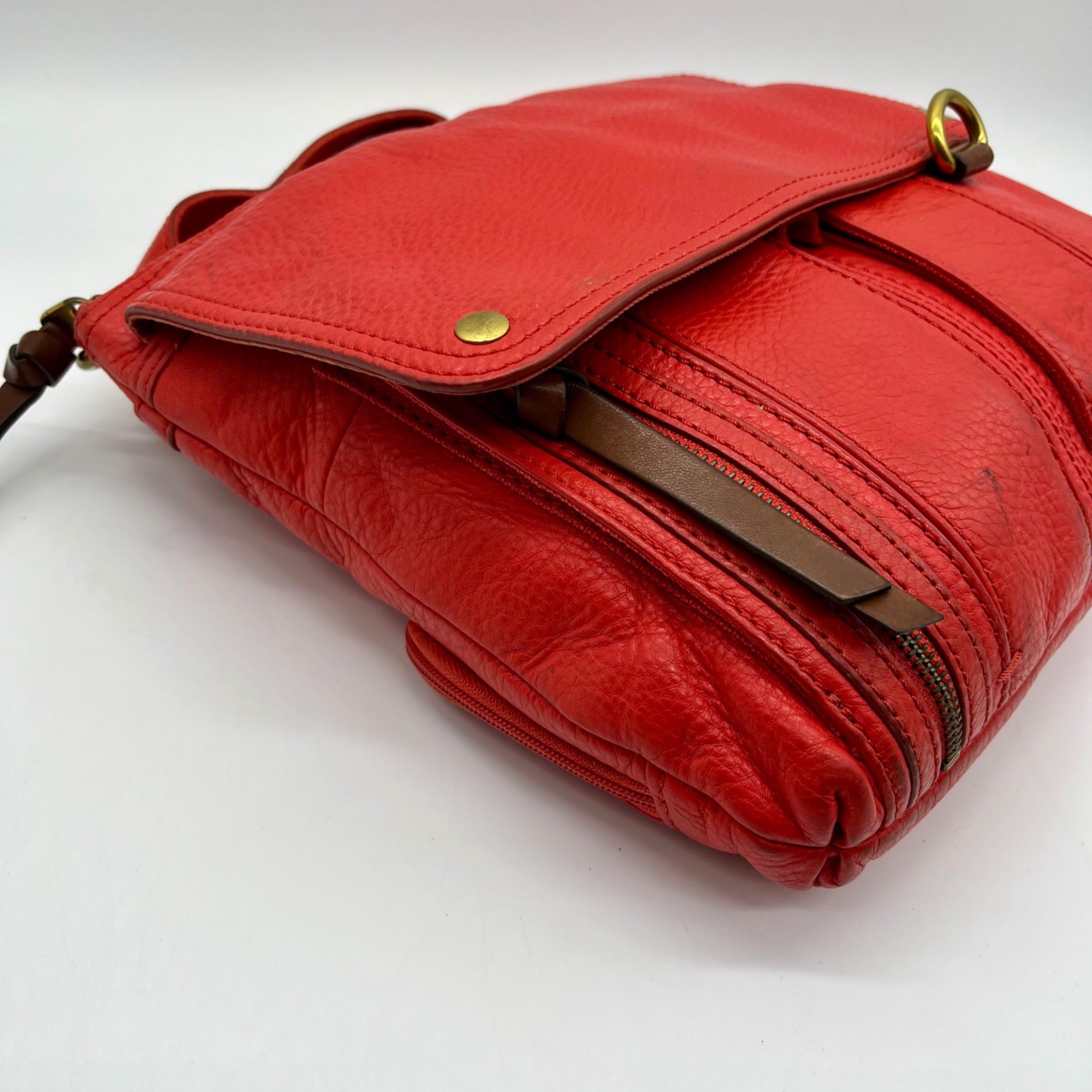 Fossil Red Leather Morgan Traveler Tote Bag