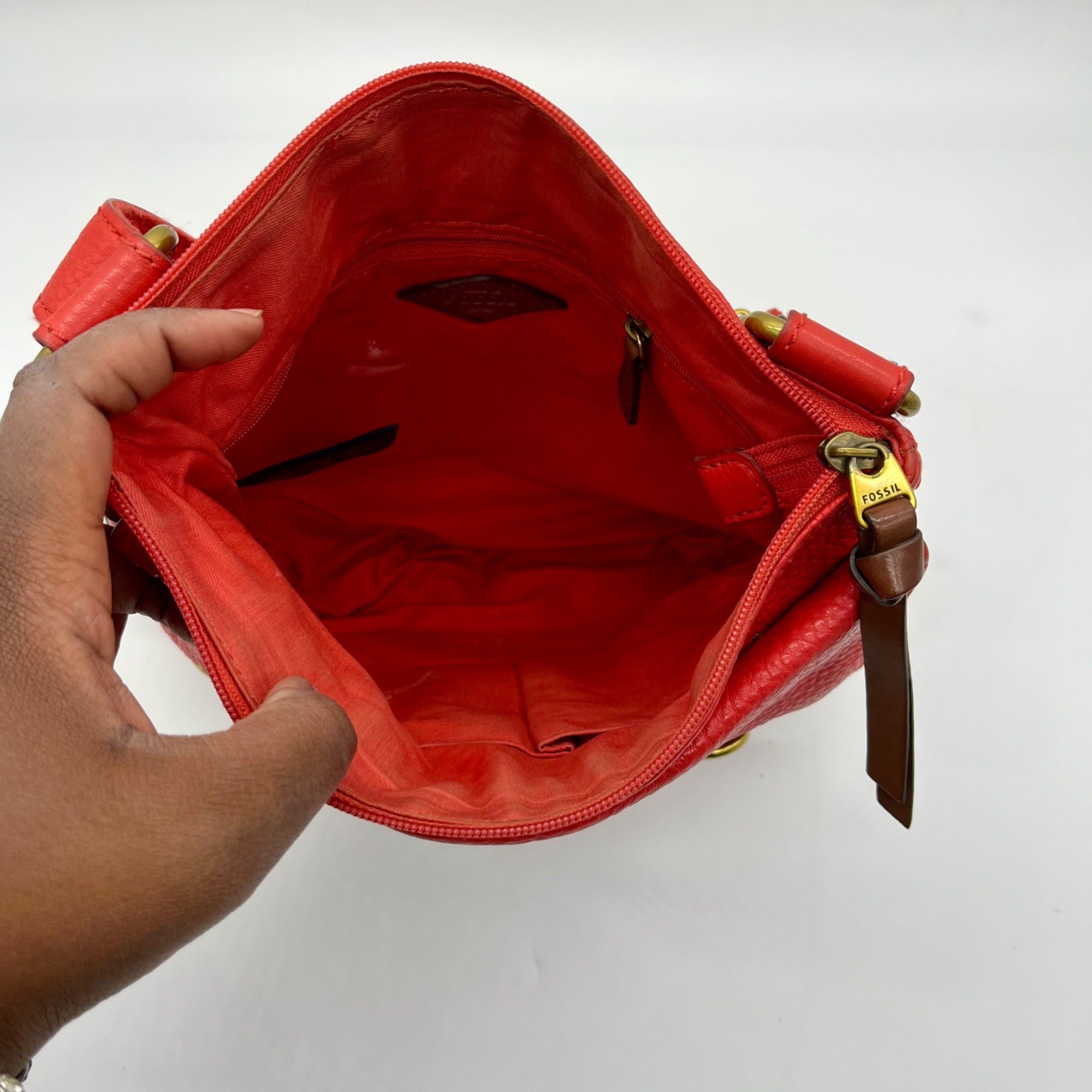Fossil Red Leather Morgan Traveler Tote Bag