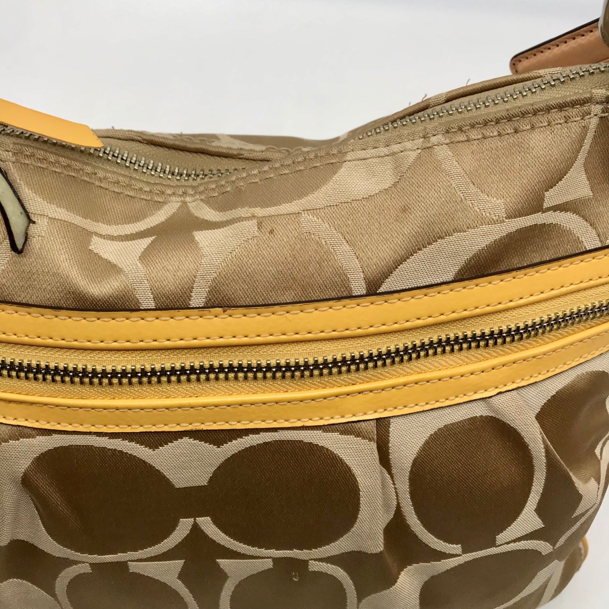 Coach Khaki and Yellow Signature Canvas Convertible Crossbody Bag 19698