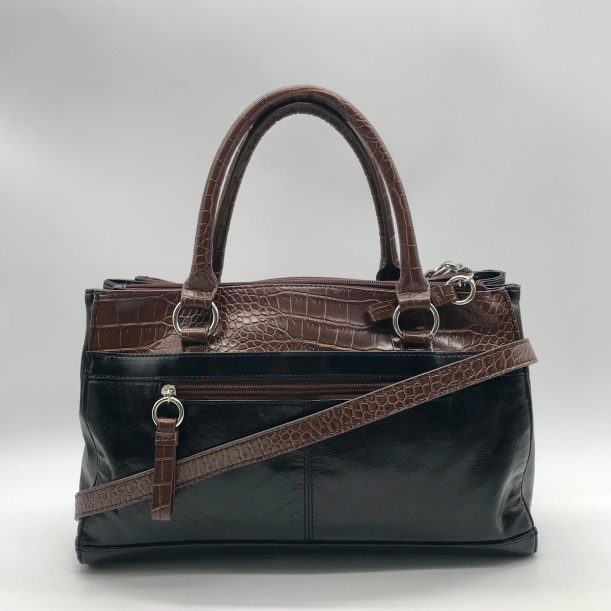 Giani Bernini Black And Brown Faux Leather Satchel Handbag