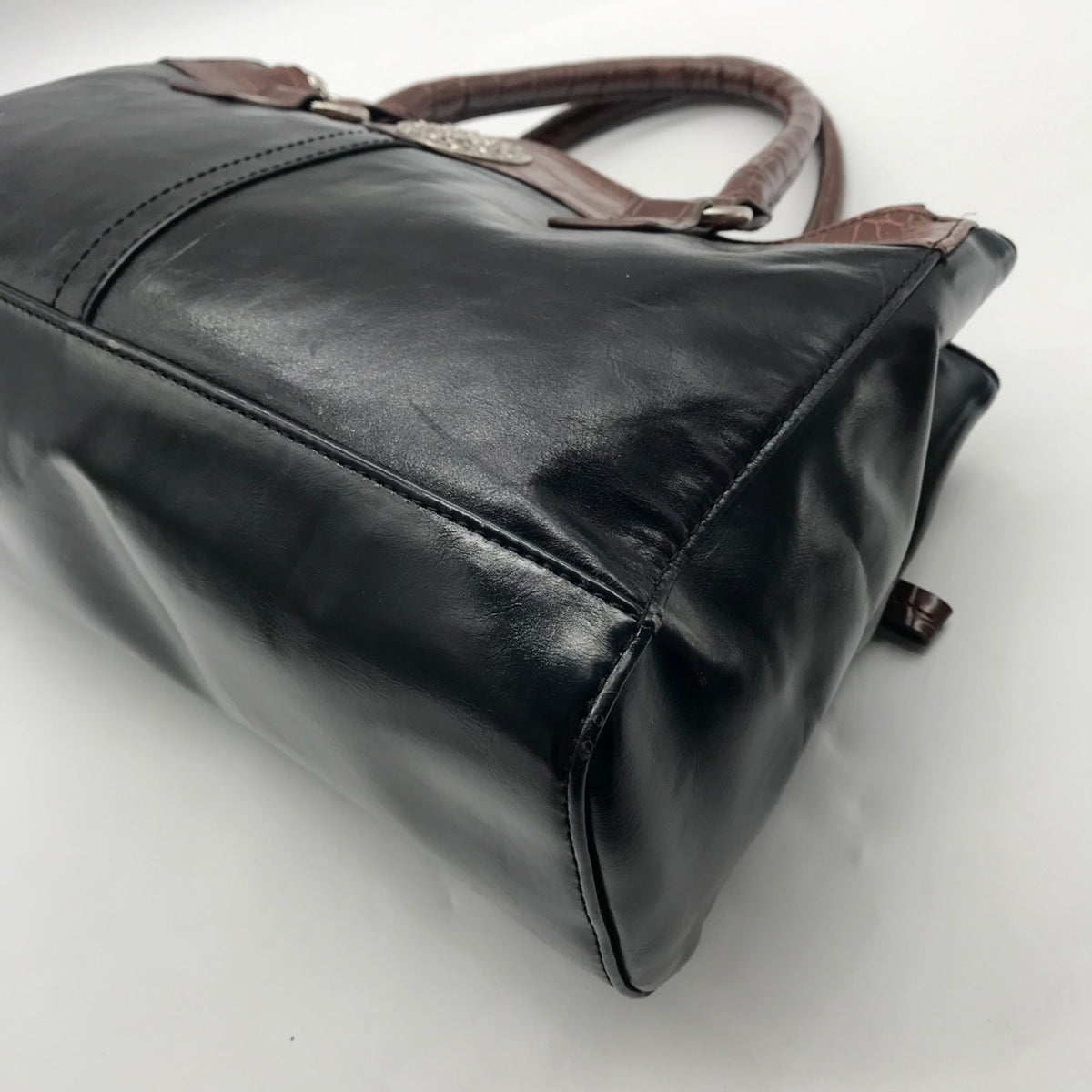 Giani Bernini Black And Brown Faux Leather Satchel Handbag