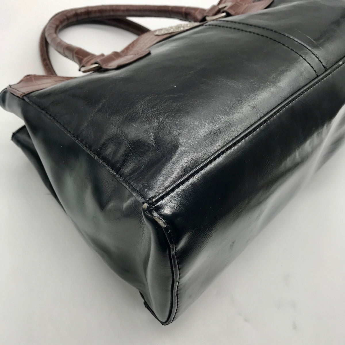 Giani Bernini Black And Brown Faux Leather Satchel Handbag