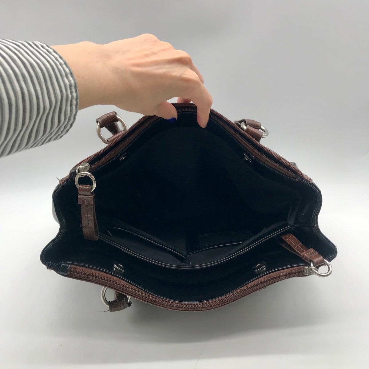 Giani Bernini Black And Brown Faux Leather Satchel Handbag