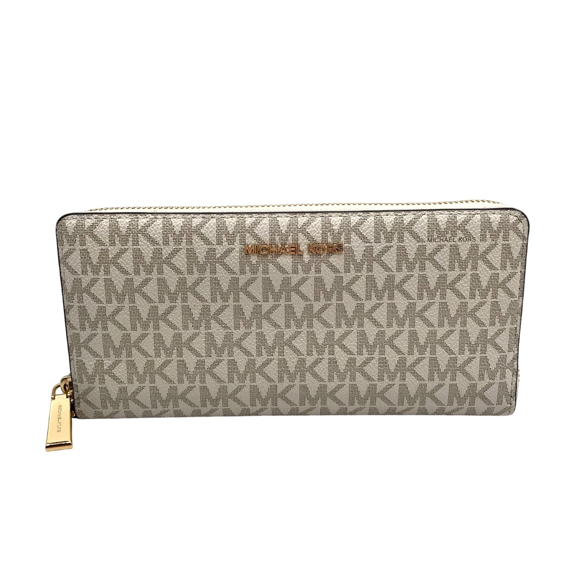 Michael Kors Vanilla Coated Canvas Monogram Jet Set Travel Continental Wallet