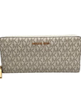 Michael Kors Vanilla Coated Canvas Monogram Jet Set Travel Continental Wallet