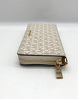 Michael Kors Vanilla Coated Canvas Monogram Jet Set Travel Continental Wallet