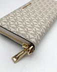 Michael Kors Vanilla Coated Canvas Monogram Jet Set Travel Continental Wallet