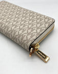 Michael Kors Vanilla Coated Canvas Monogram Jet Set Travel Continental Wallet