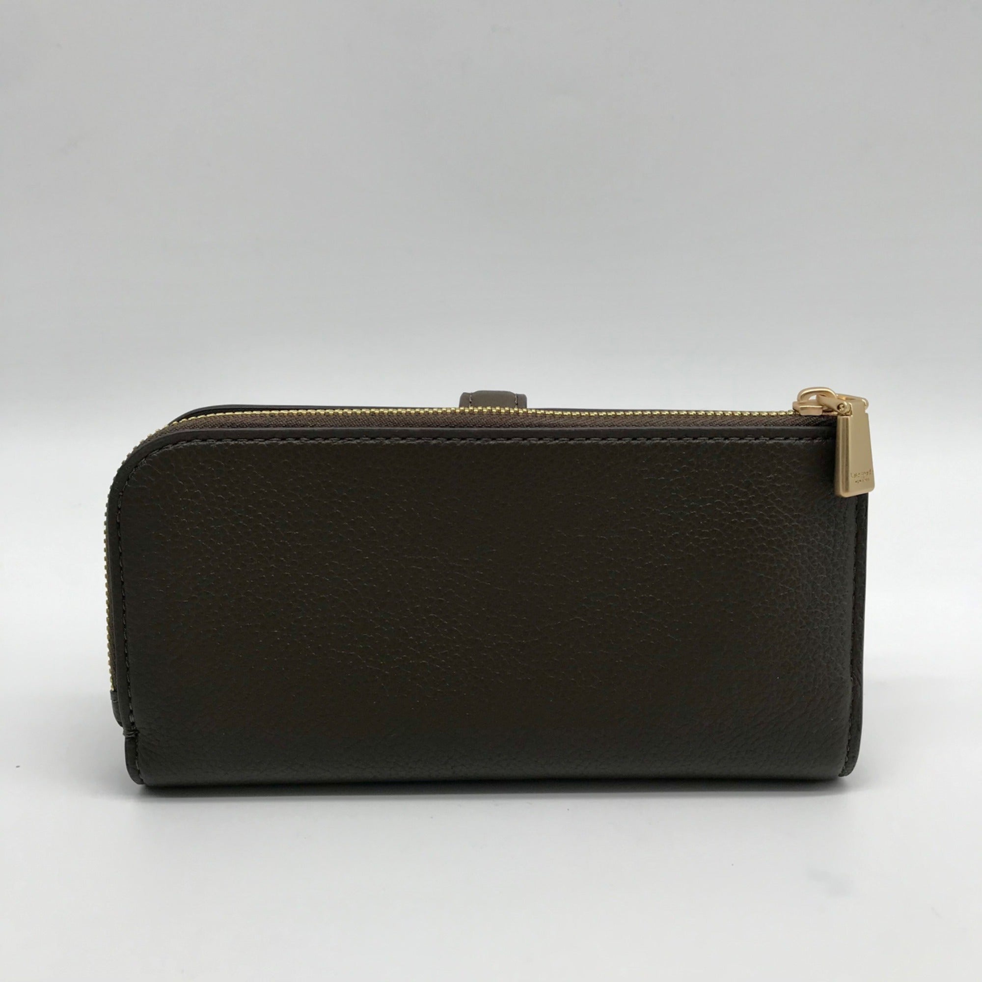 Kate Spade Brown Deco Pebbled Leather Zip Slim Wallet