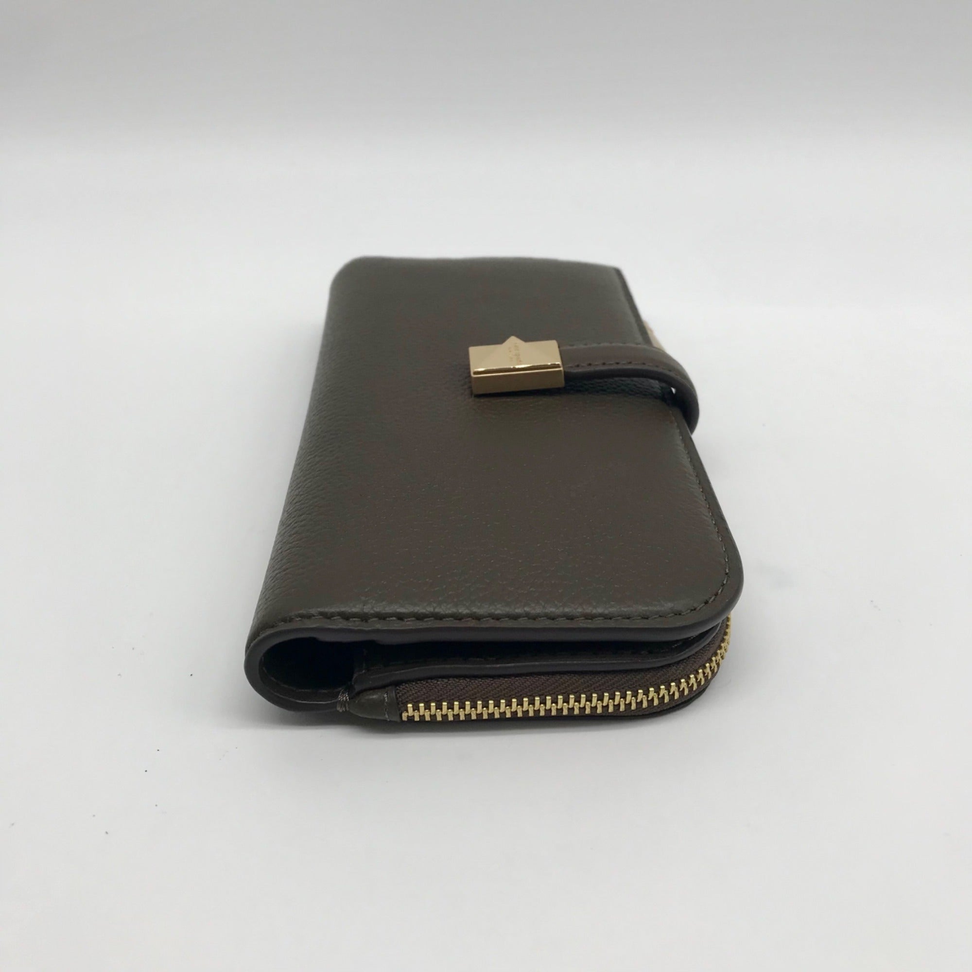 Kate Spade Brown Deco Pebbled Leather Zip Slim Wallet