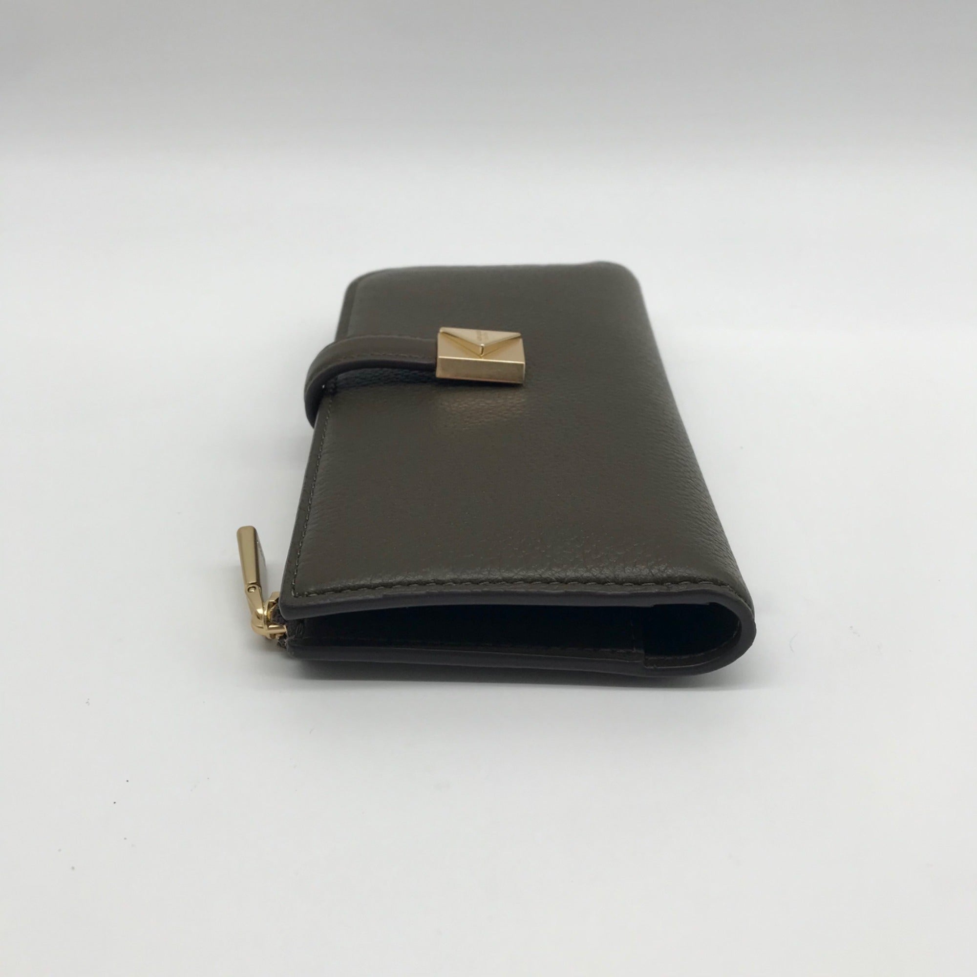 Kate Spade Brown Deco Pebbled Leather Zip Slim Wallet