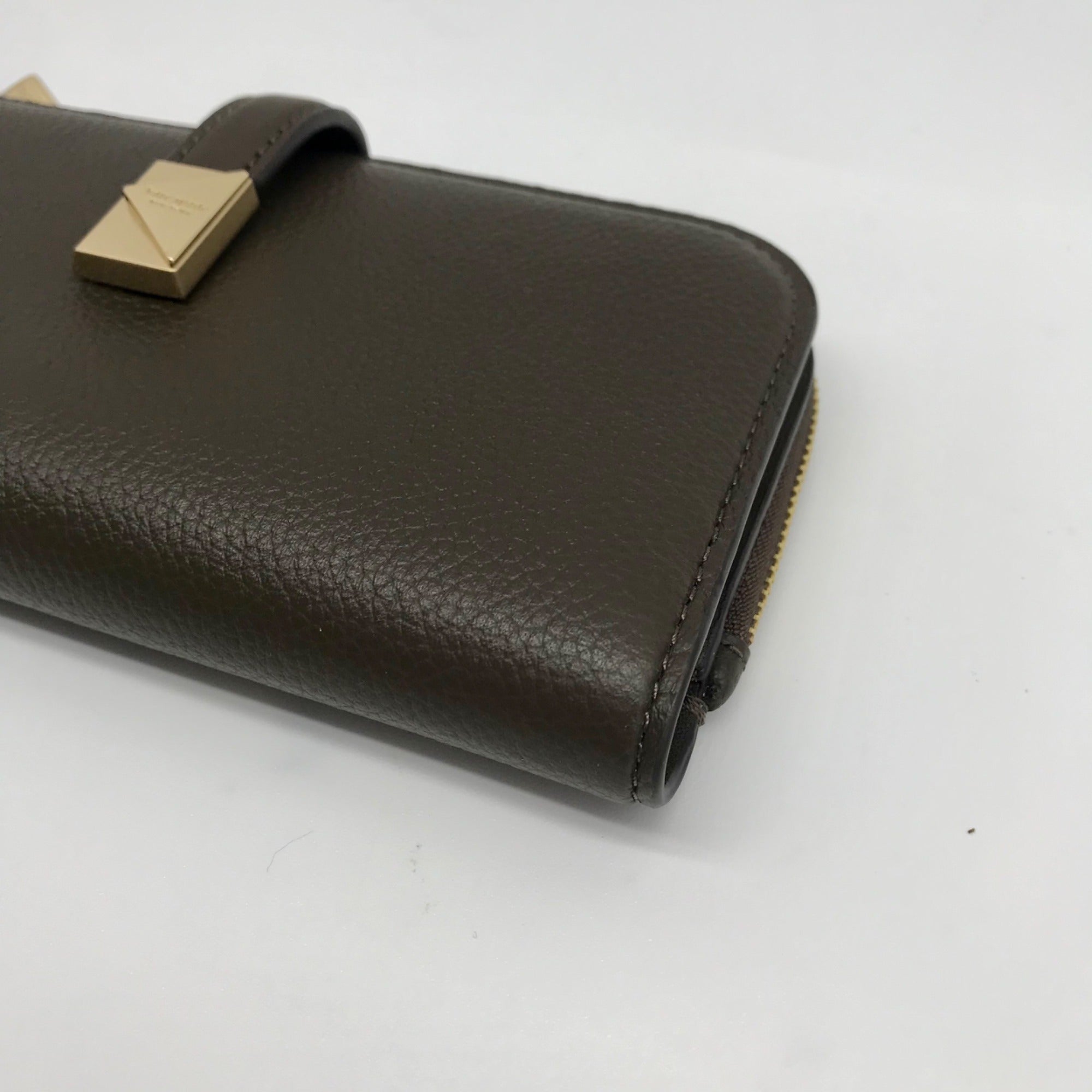 Kate Spade Brown Deco Pebbled Leather Zip Slim Wallet