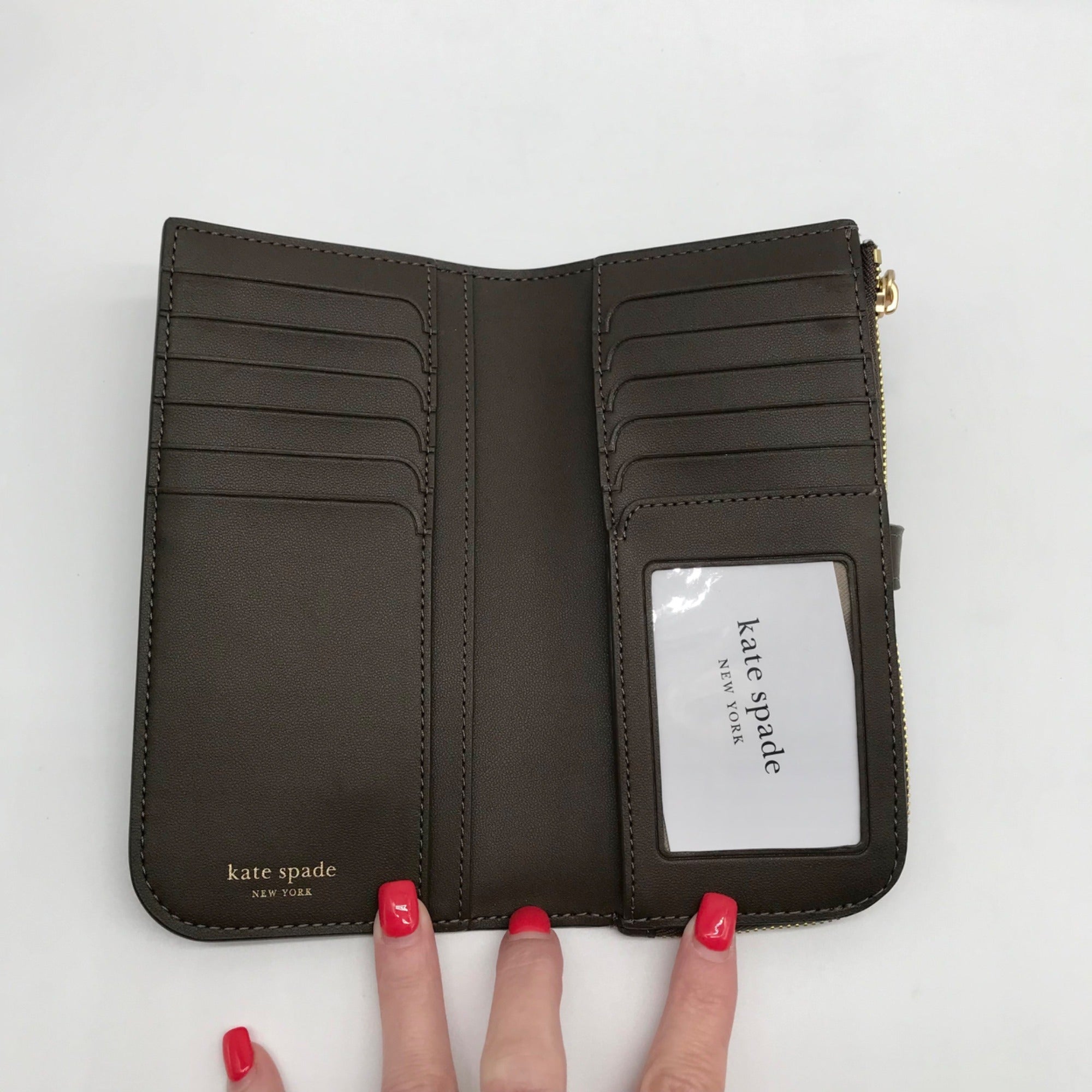 Kate Spade Brown Deco Pebbled Leather Zip Slim Wallet
