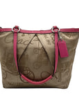 Coach Khaki And Pink Horse & Carriage Canvas Tote F14482