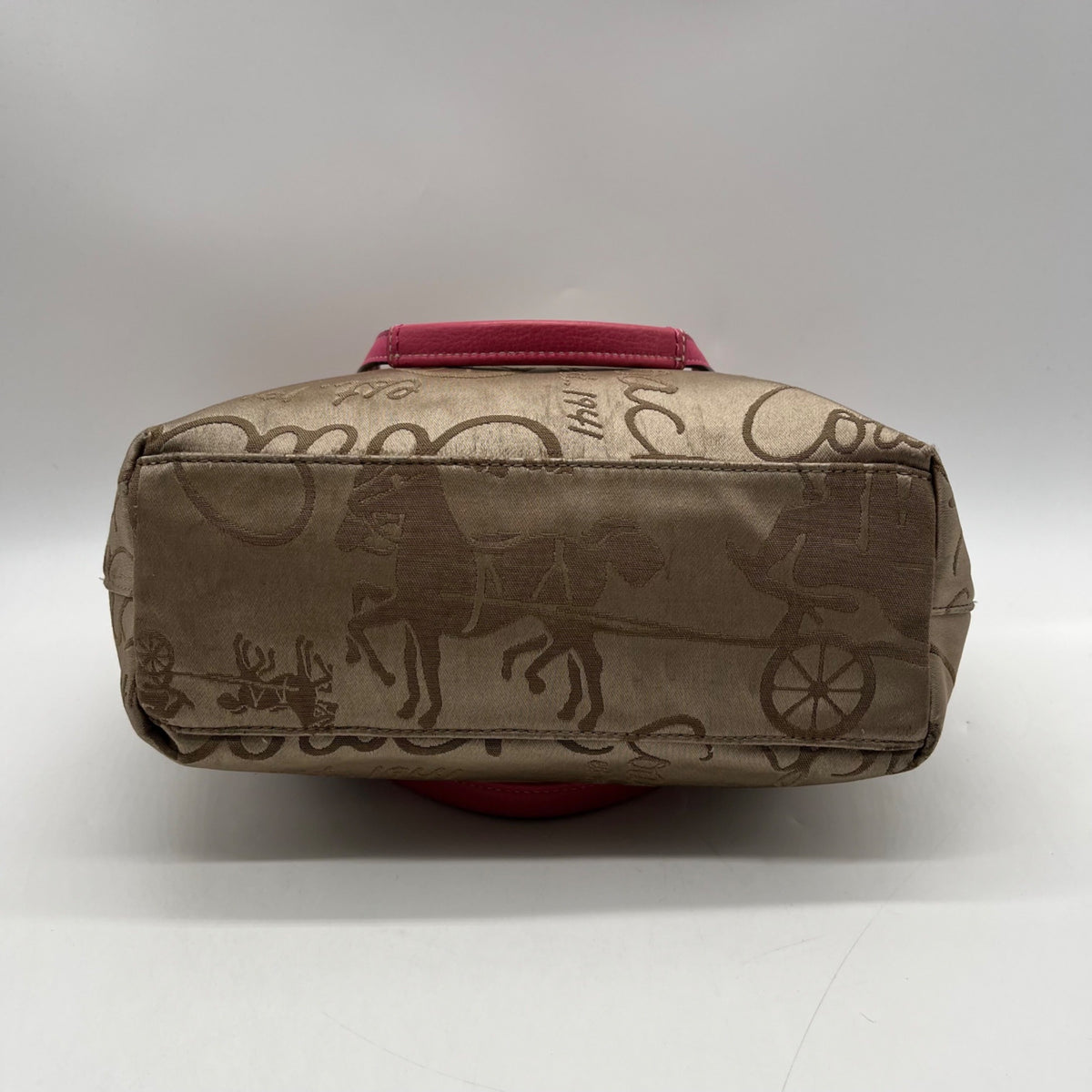 Coach Khaki And Pink Horse &amp; Carriage Canvas Tote F14482