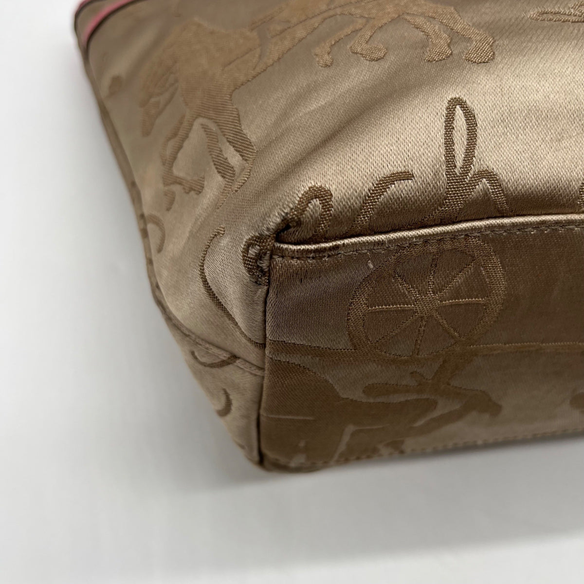Coach Khaki And Pink Horse &amp; Carriage Canvas Tote F14482