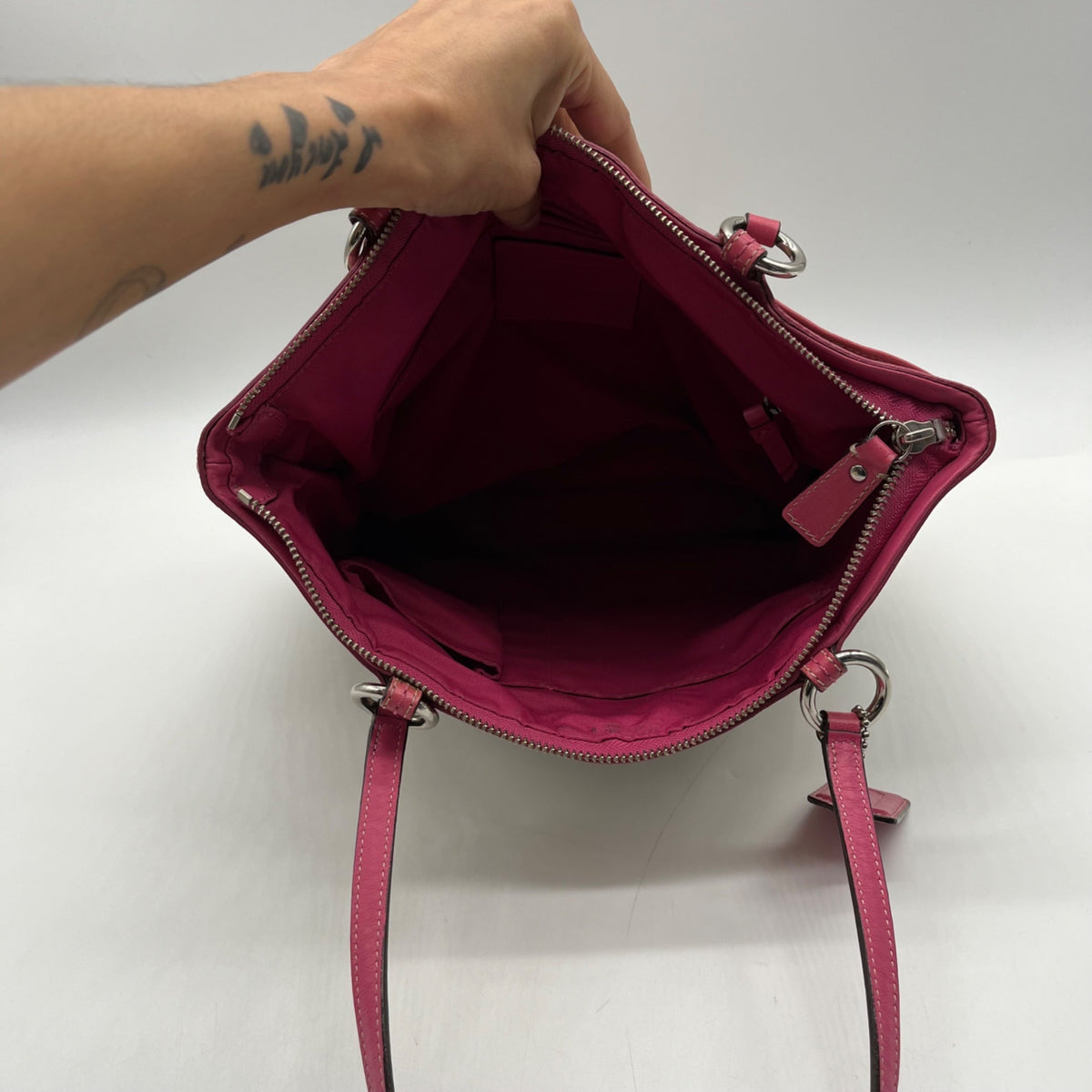 Coach Khaki And Pink Horse &amp; Carriage Canvas Tote F14482