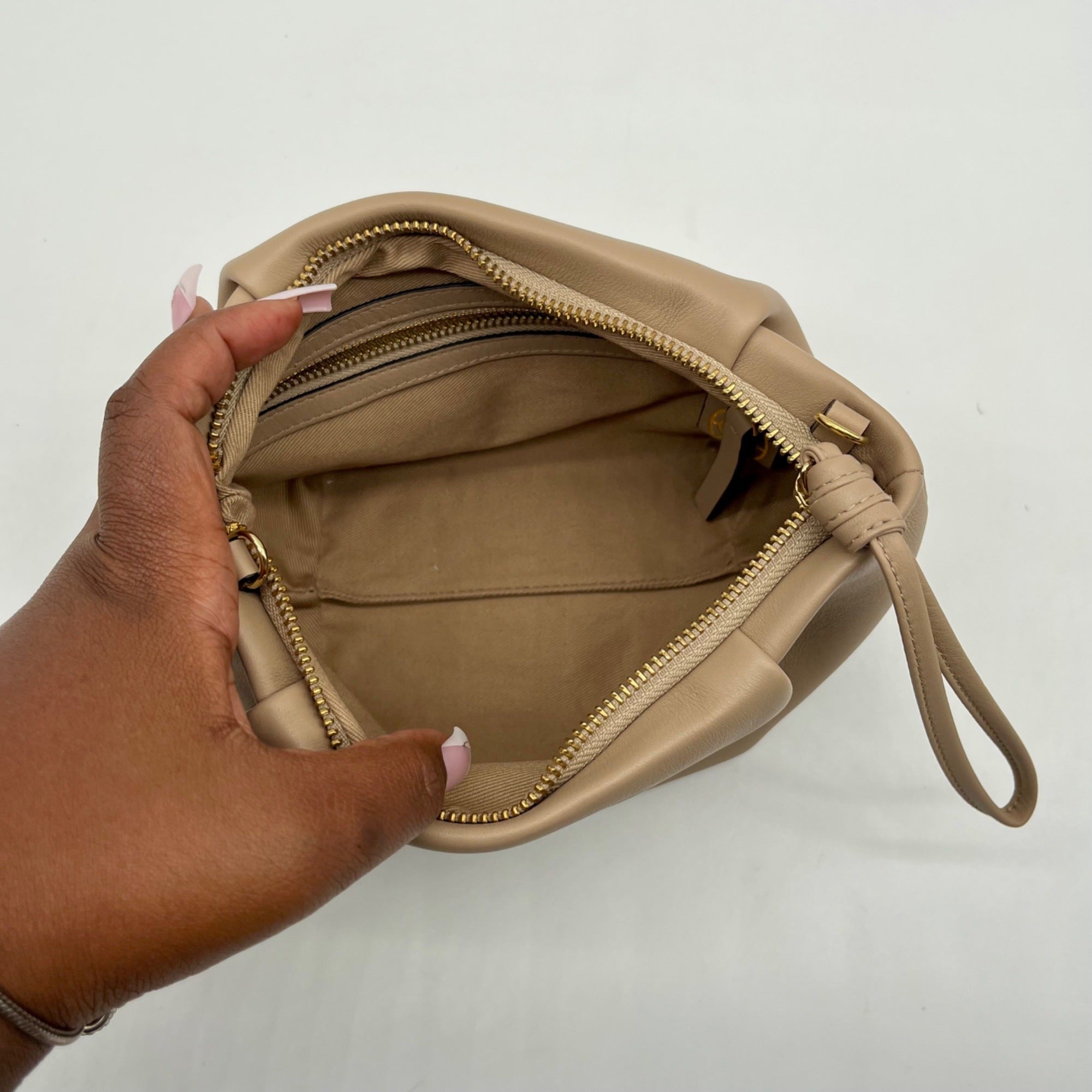 La Portegna Taupe Leather Marta Wristlet