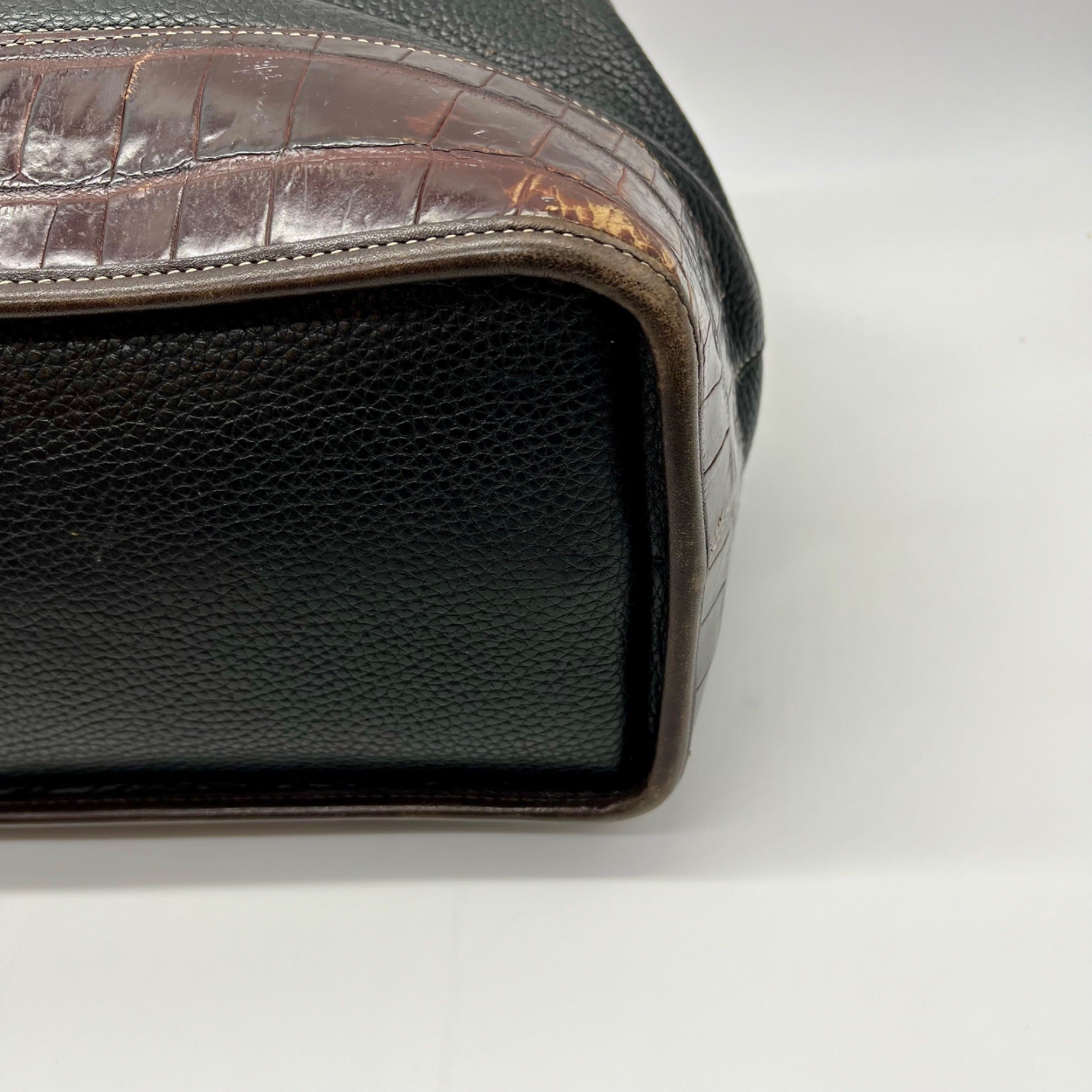 Brighton Black Crocodile-Embossed Pebbled Leather Shoulder Bag