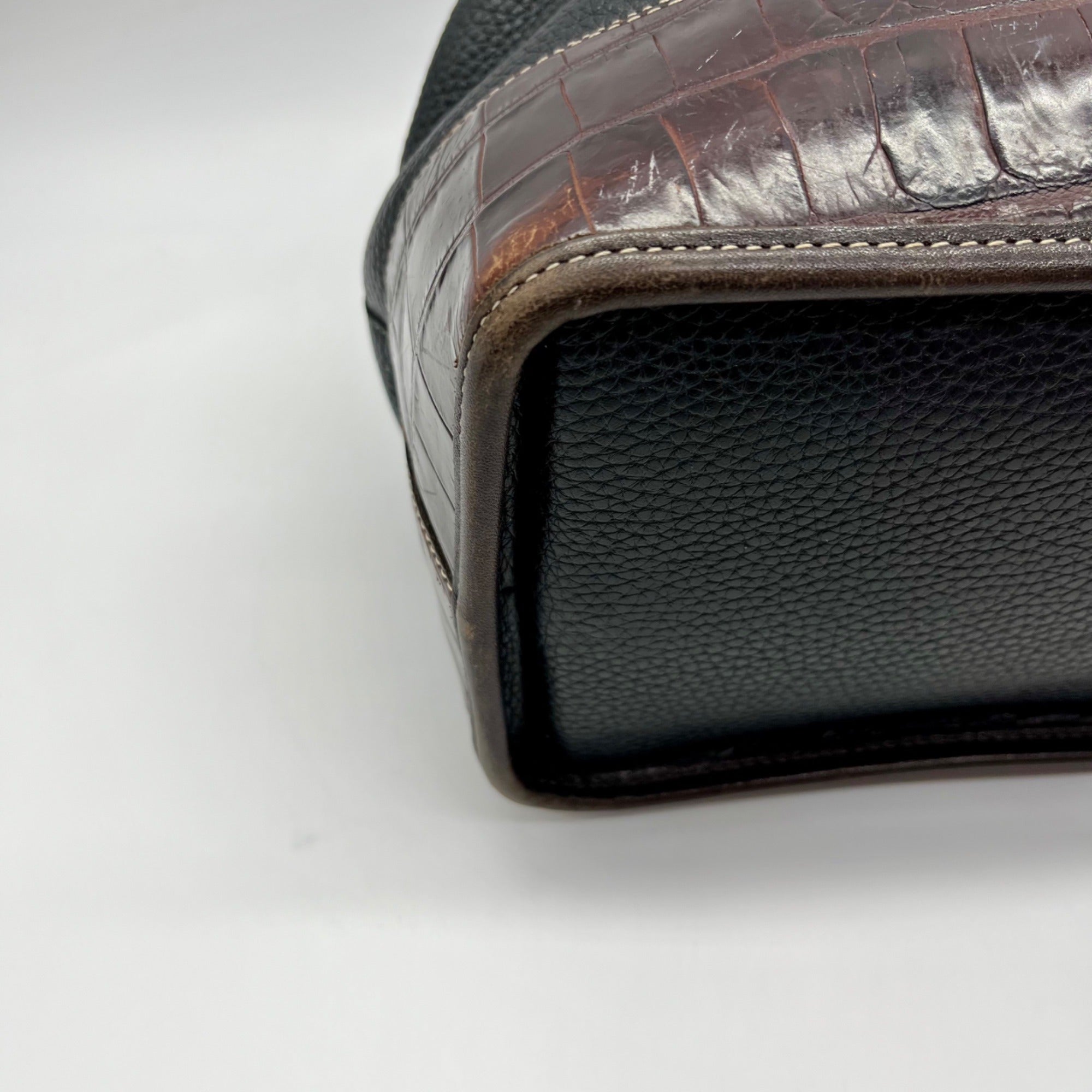 Brighton Black Crocodile-Embossed Pebbled Leather Shoulder Bag