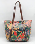 Patricia Nash Brown Leather Winter Bloom Print Benvenuto Tote Bag