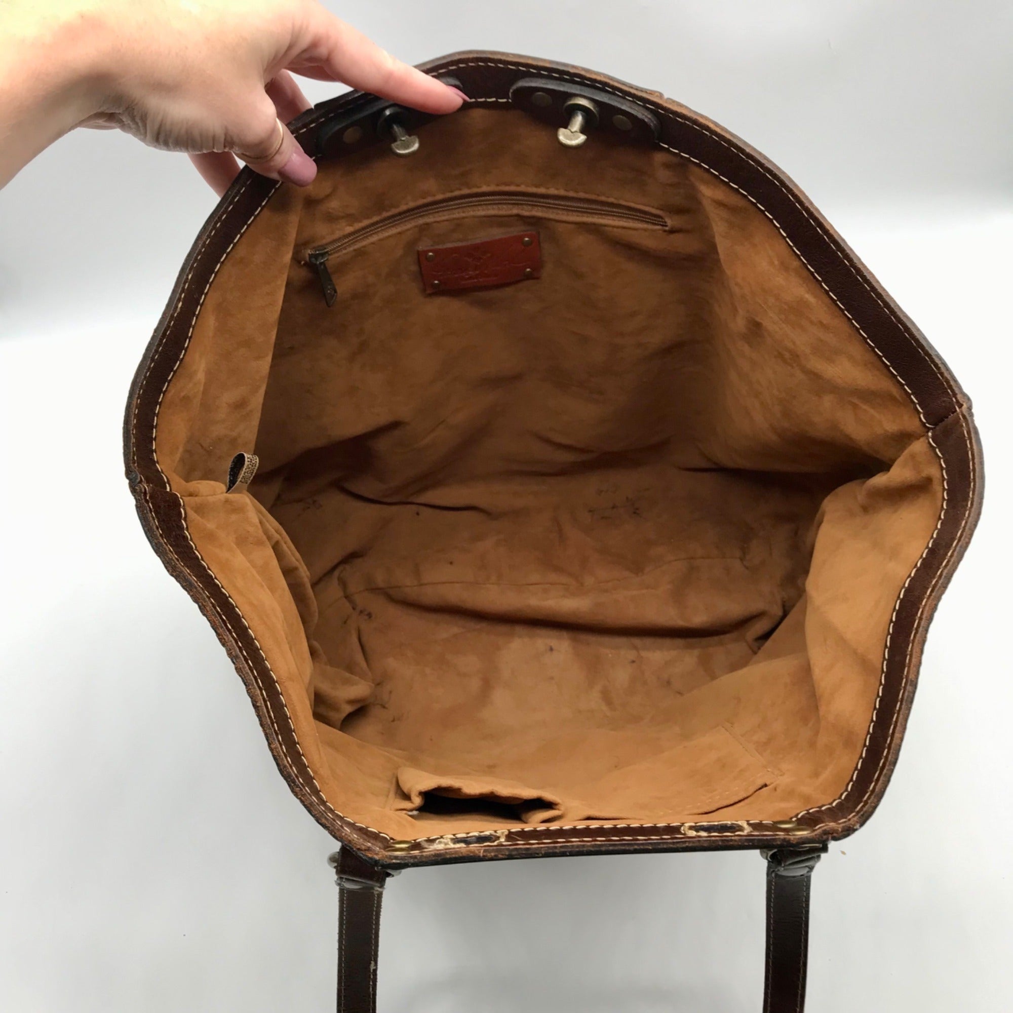 Patricia Nash Brown Leather Winter Bloom Print Benvenuto Tote Bag