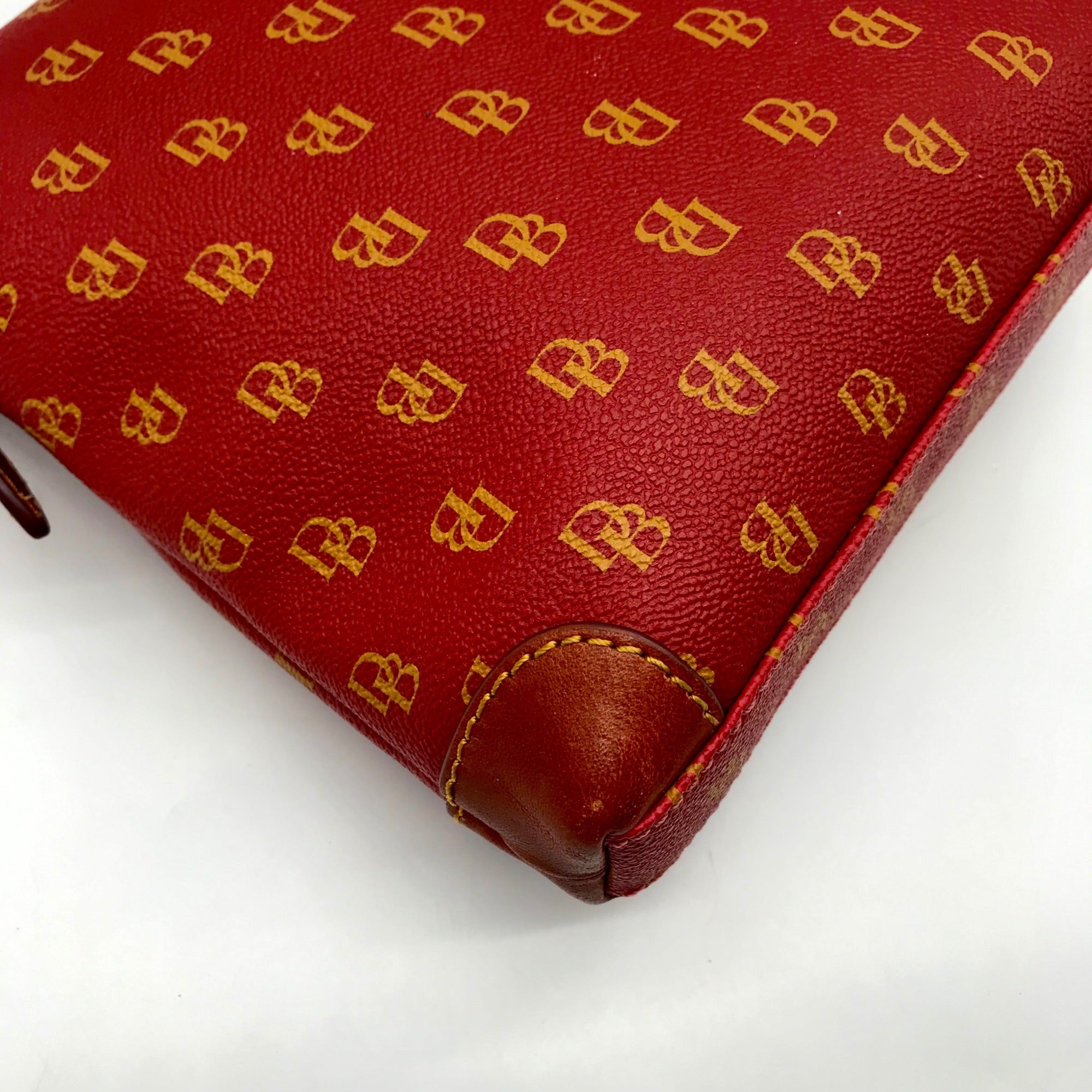 Dooney &amp; Bourke Red &amp; Tan Leather Gretta Letter Carrier Crossbody Bag
