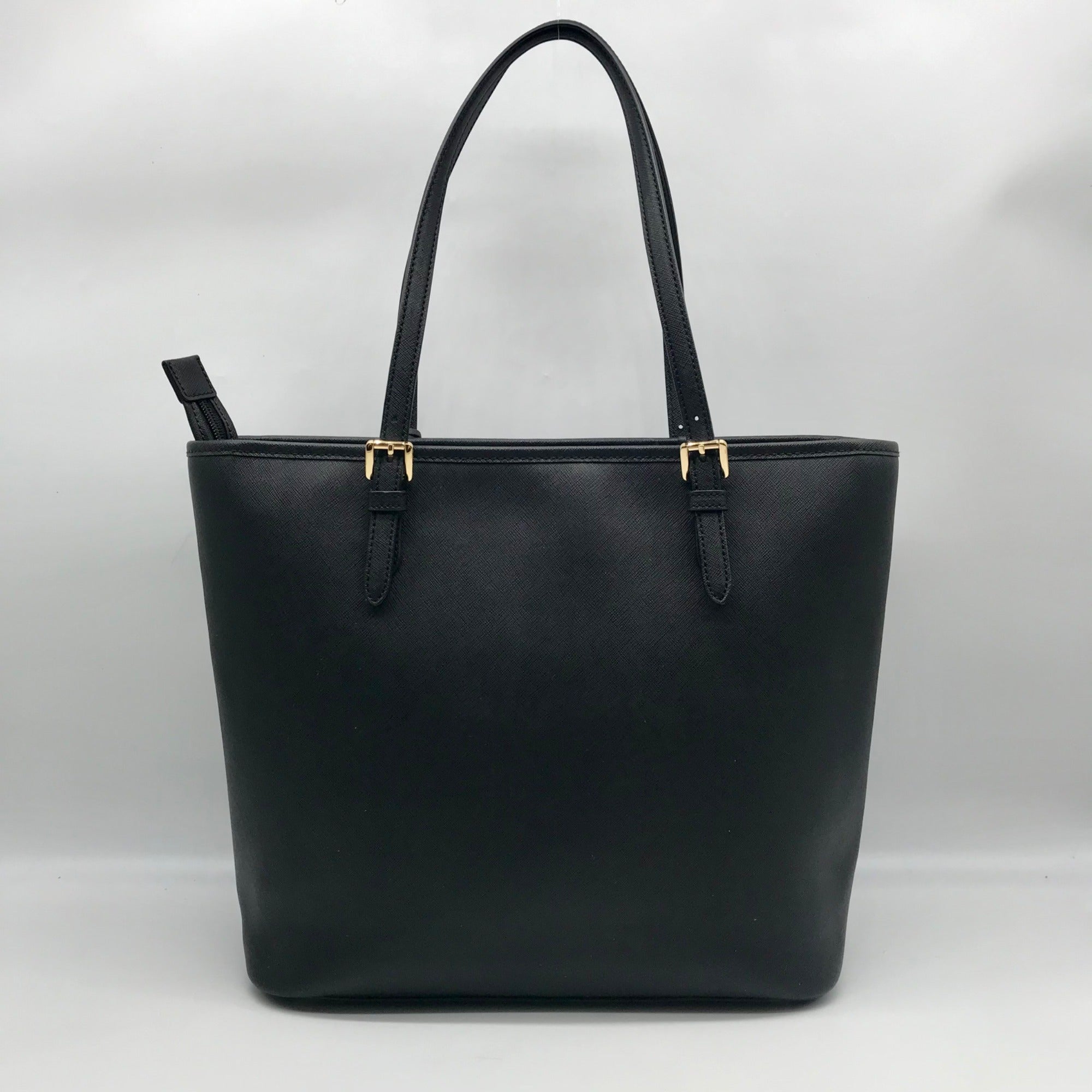 Michael Kors Black Saffiano Leather Large Jet Set Snap Pocket Tote Bag