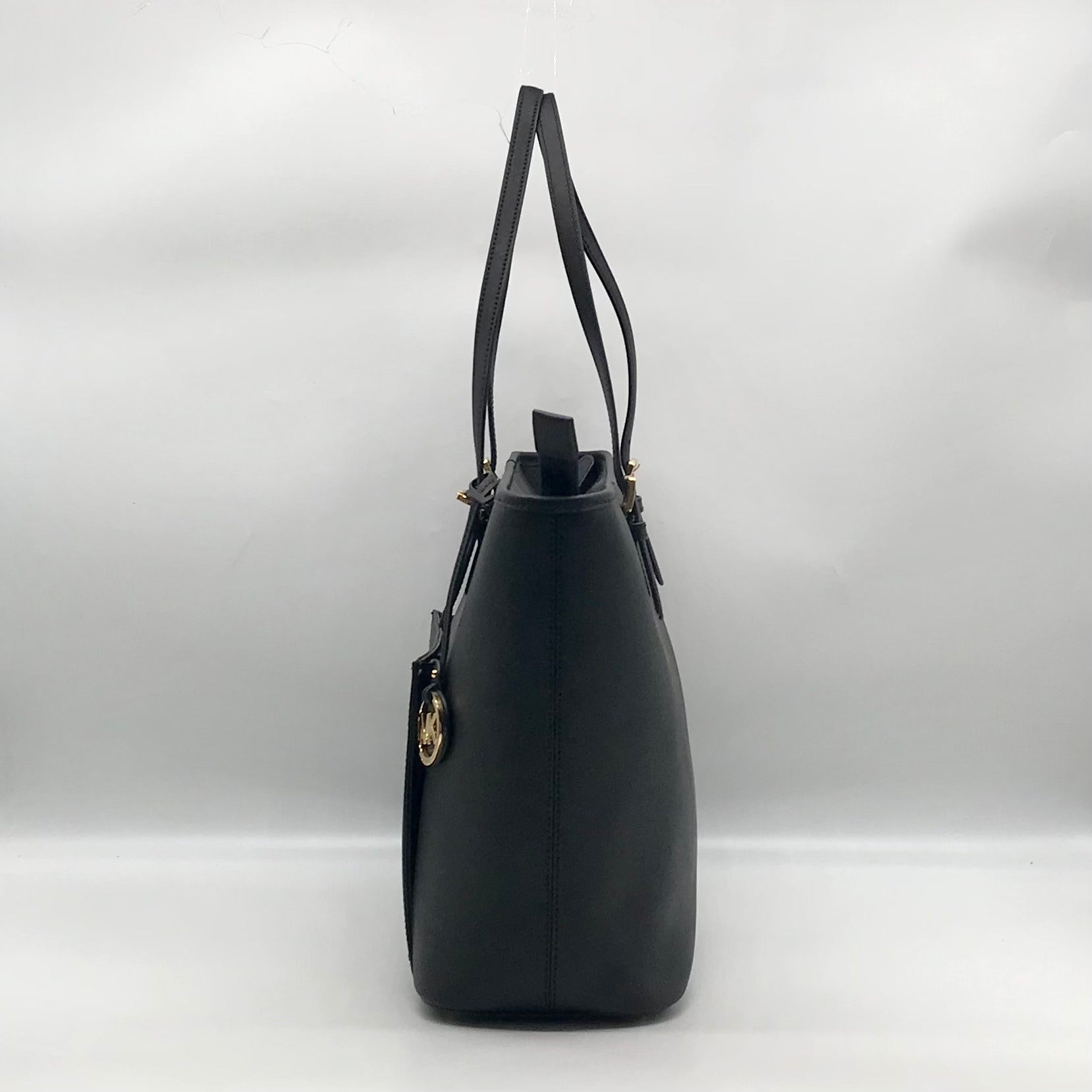Michael Kors Black Saffiano Leather Large Jet Set Snap Pocket Tote Bag