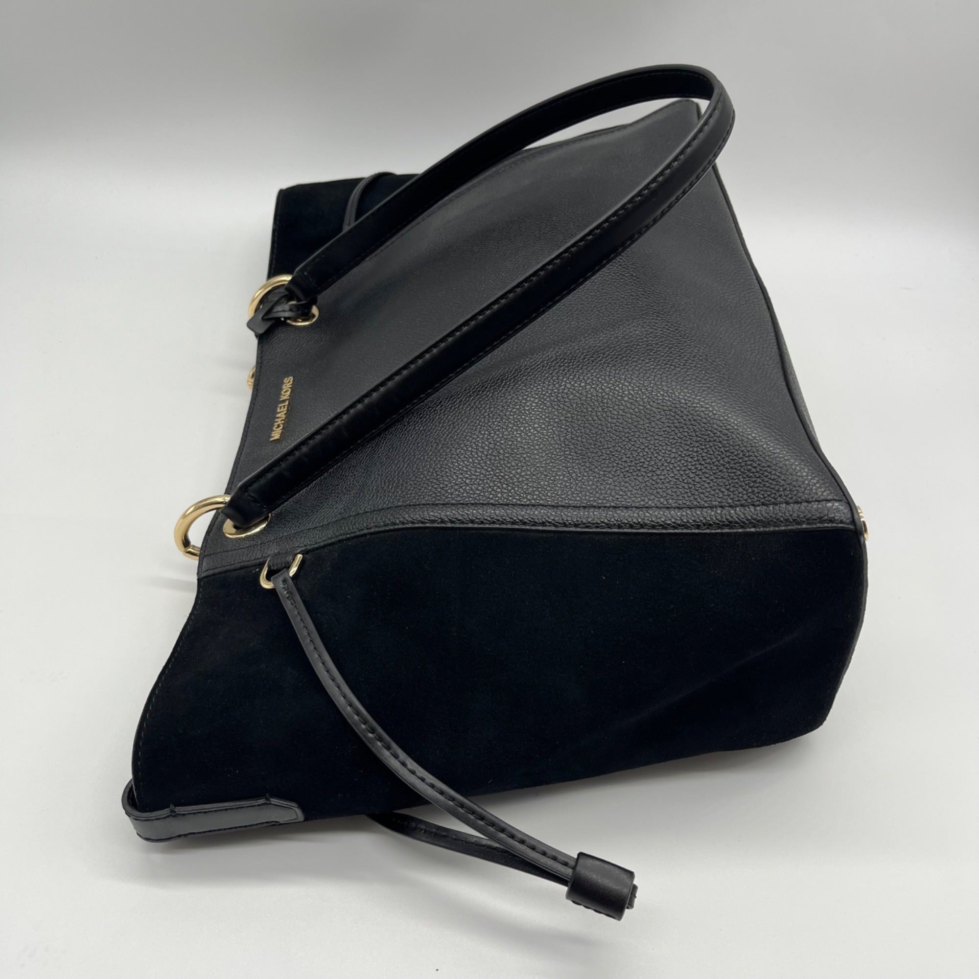 Michael Kors Black Pebbled Leather &amp; Suede Shoulder Bag
