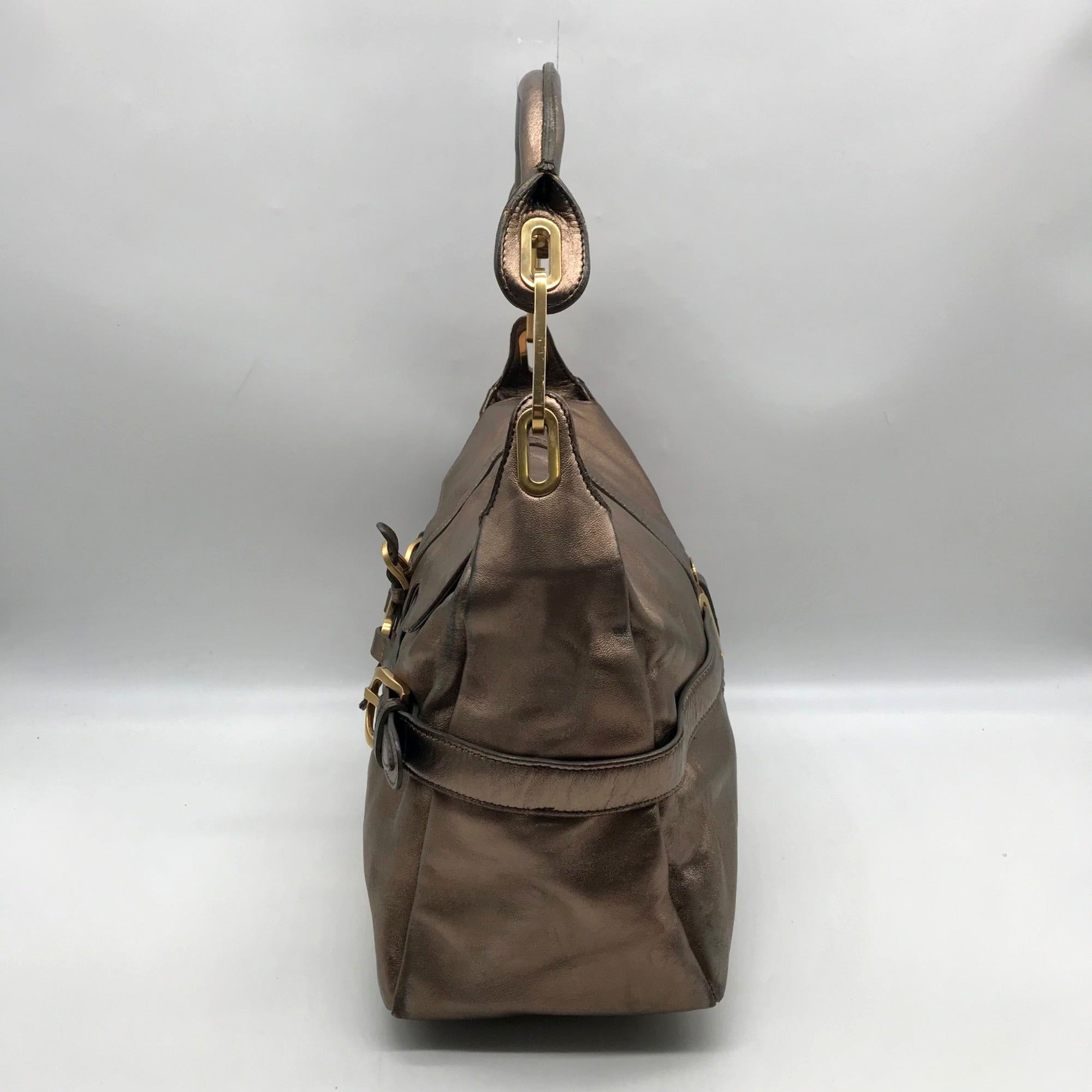 Jimmy Choo Metallic Bronze Leather Tulita Hobo Bag