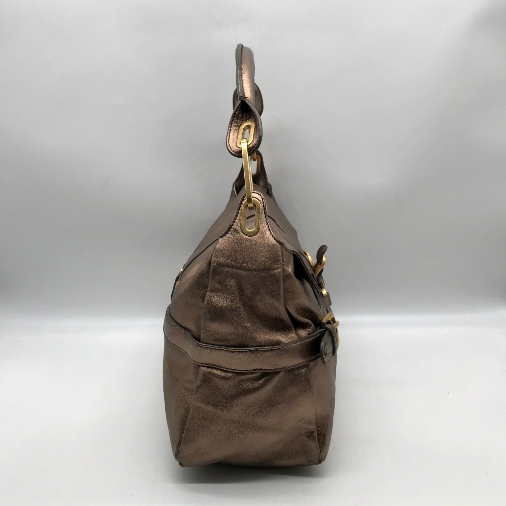Jimmy Choo Metallic Bronze Leather Tulita Hobo Bag