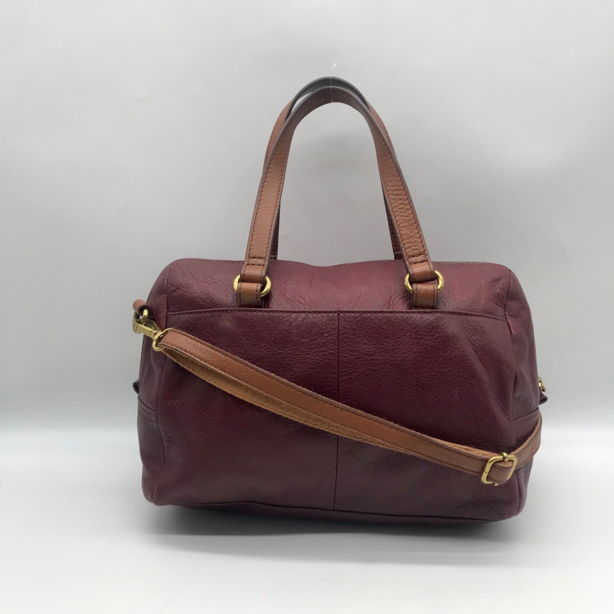 Fossil Red Leather Patchwork Satchel Bag