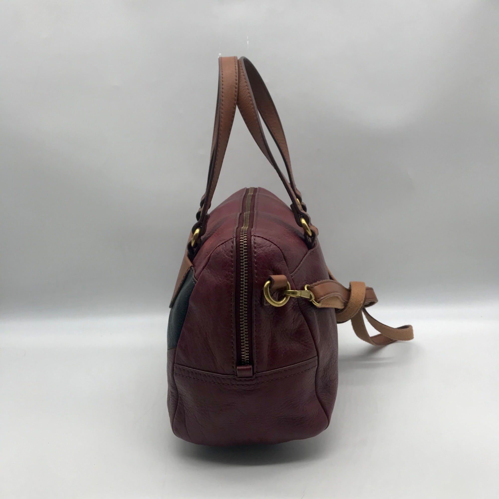Fossil Red Leather Patchwork Satchel Bag