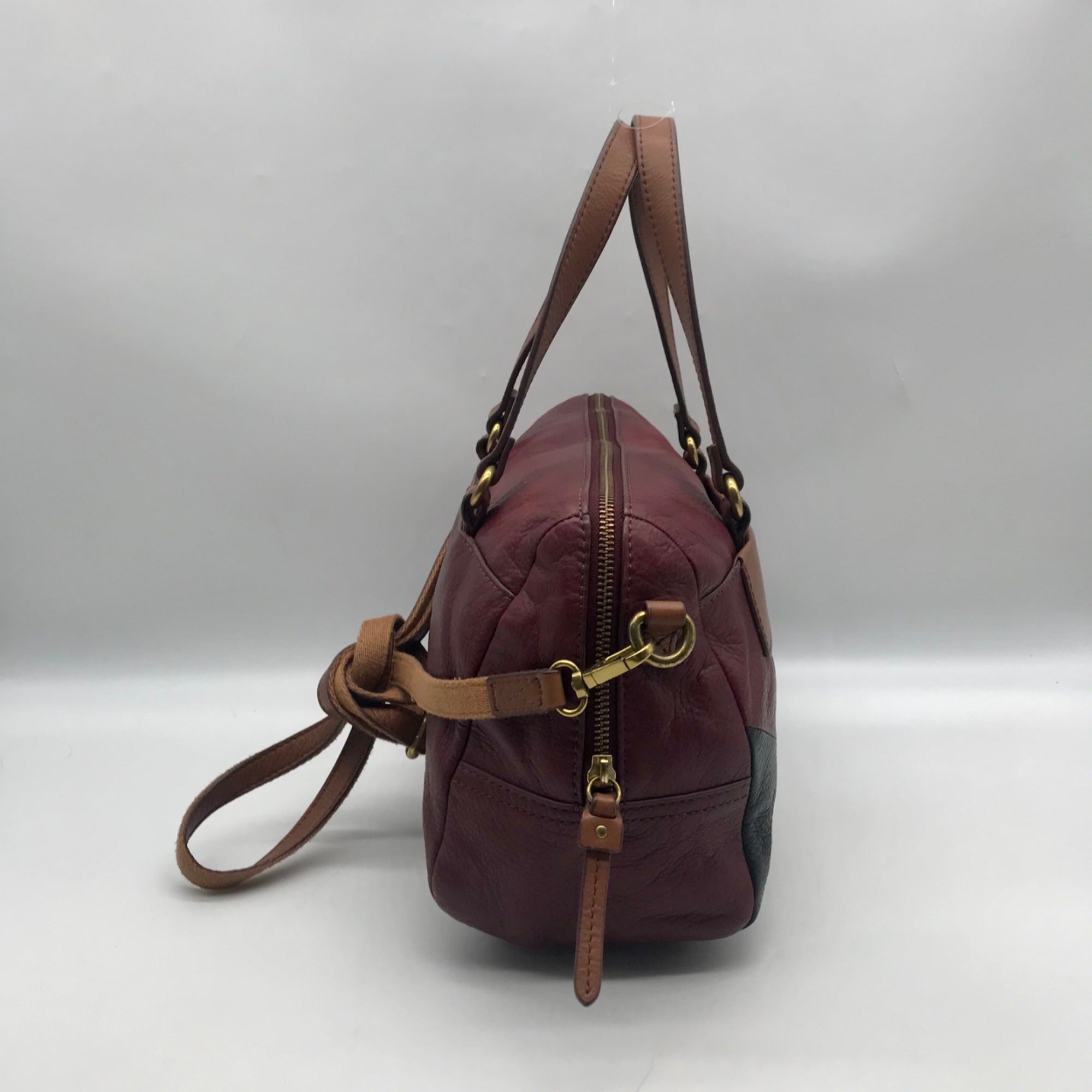 Fossil Red Leather Patchwork Satchel Bag