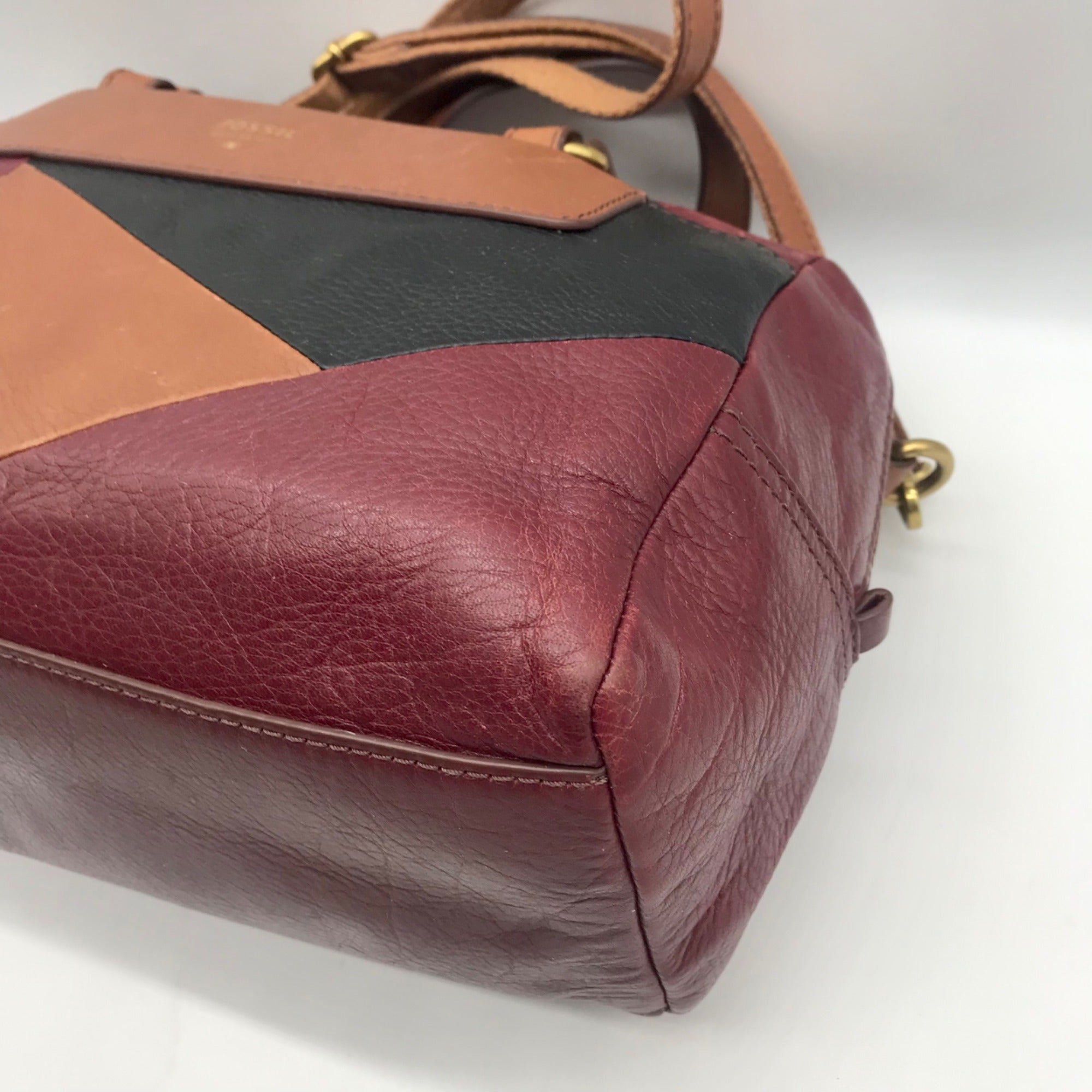 Fossil Red Leather Patchwork Satchel Bag