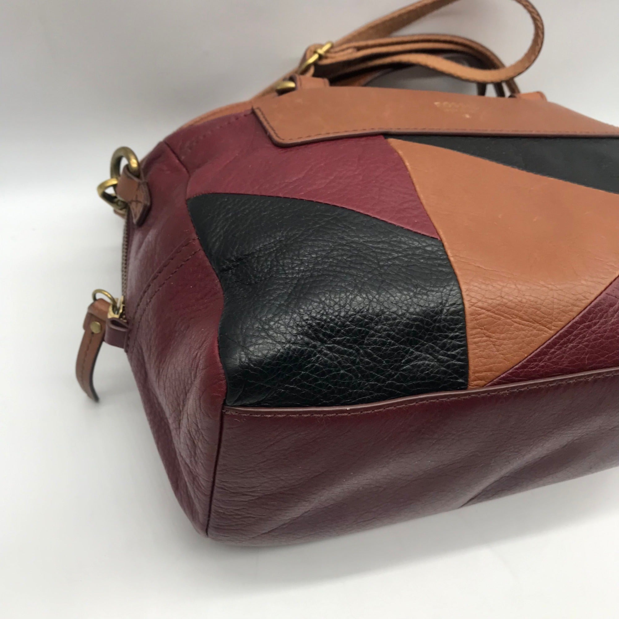 Fossil Red Leather Patchwork Satchel Bag